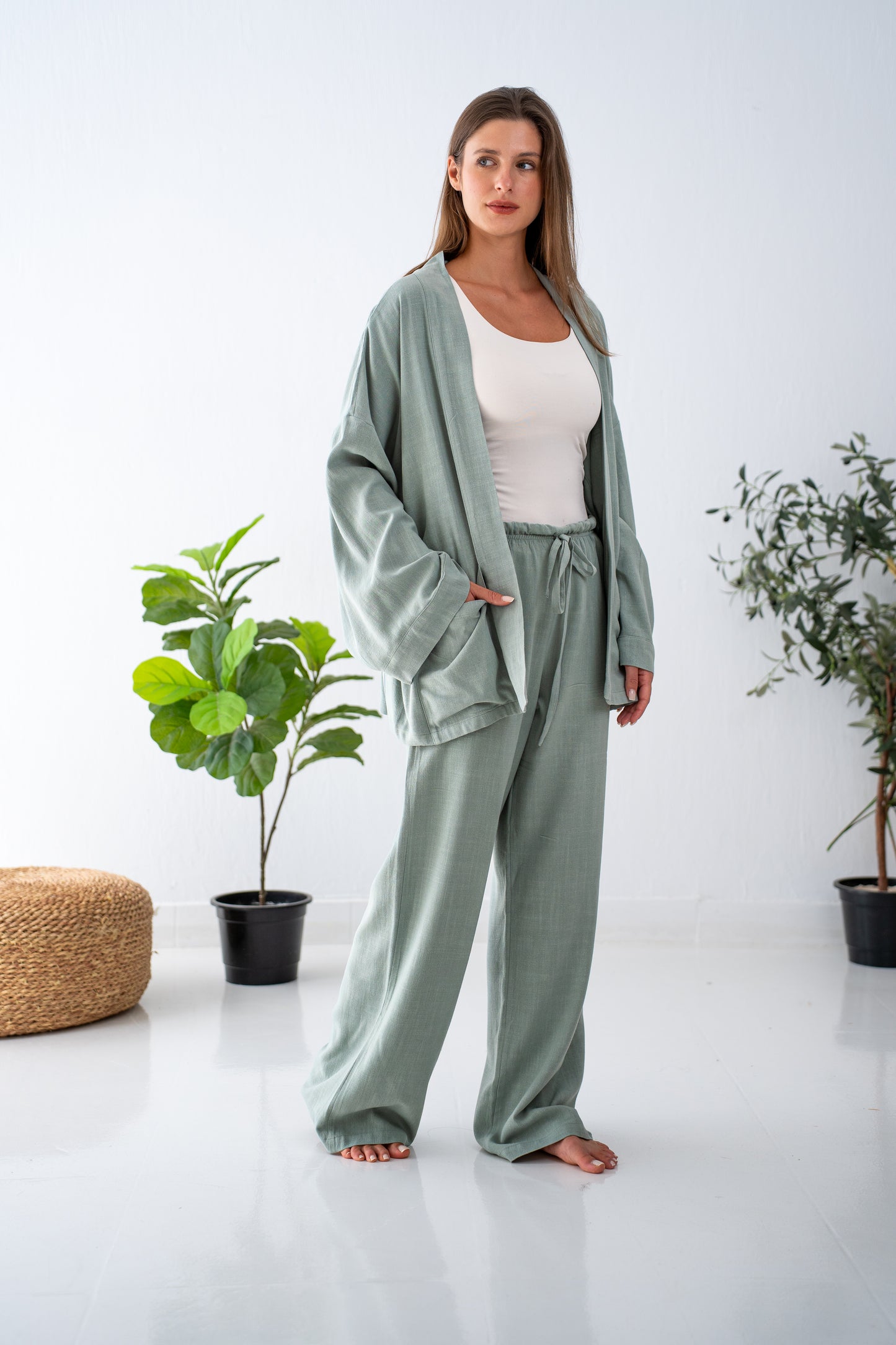 Mint green linen cardigan