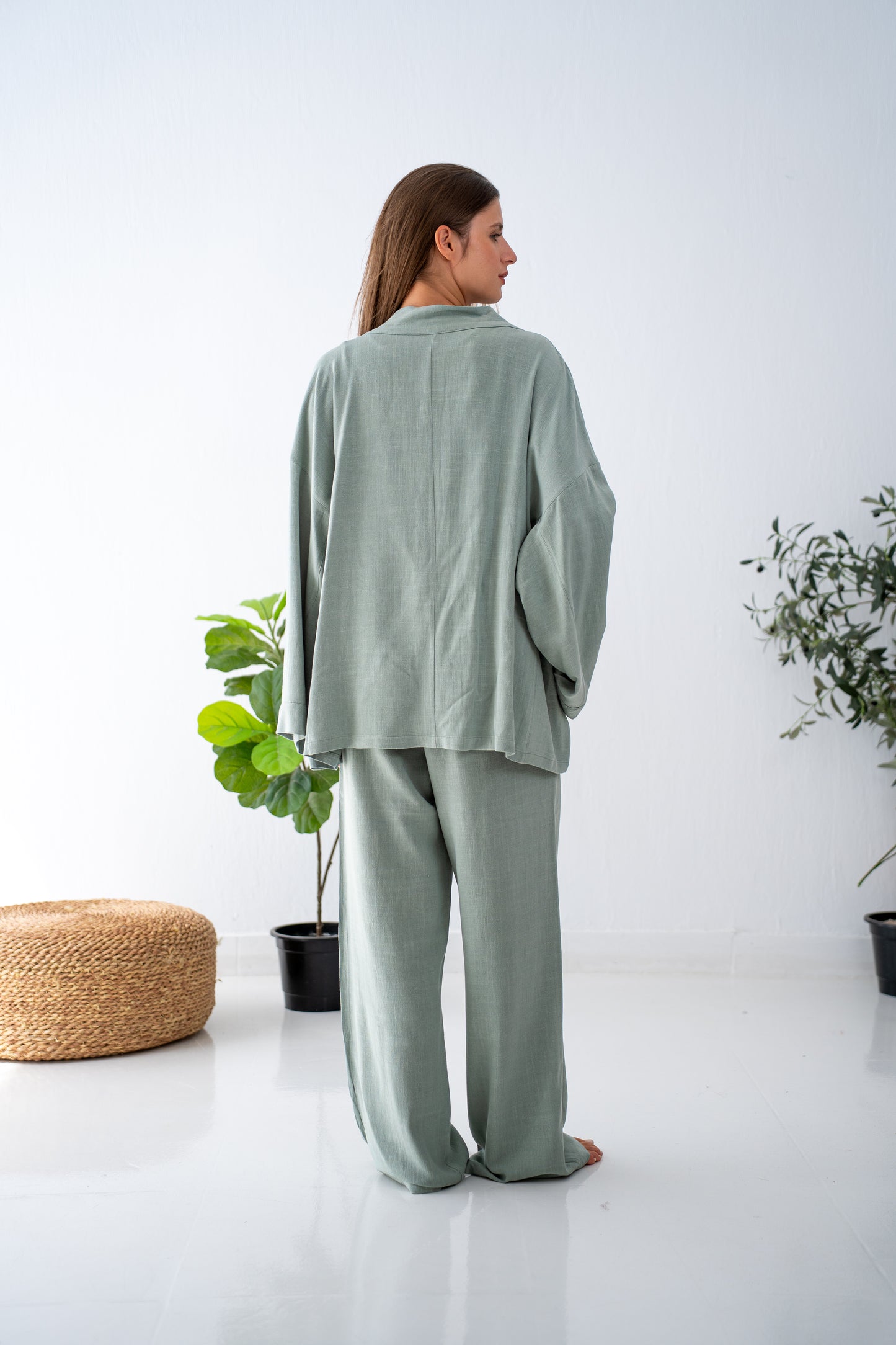 Mint green linen cardigan