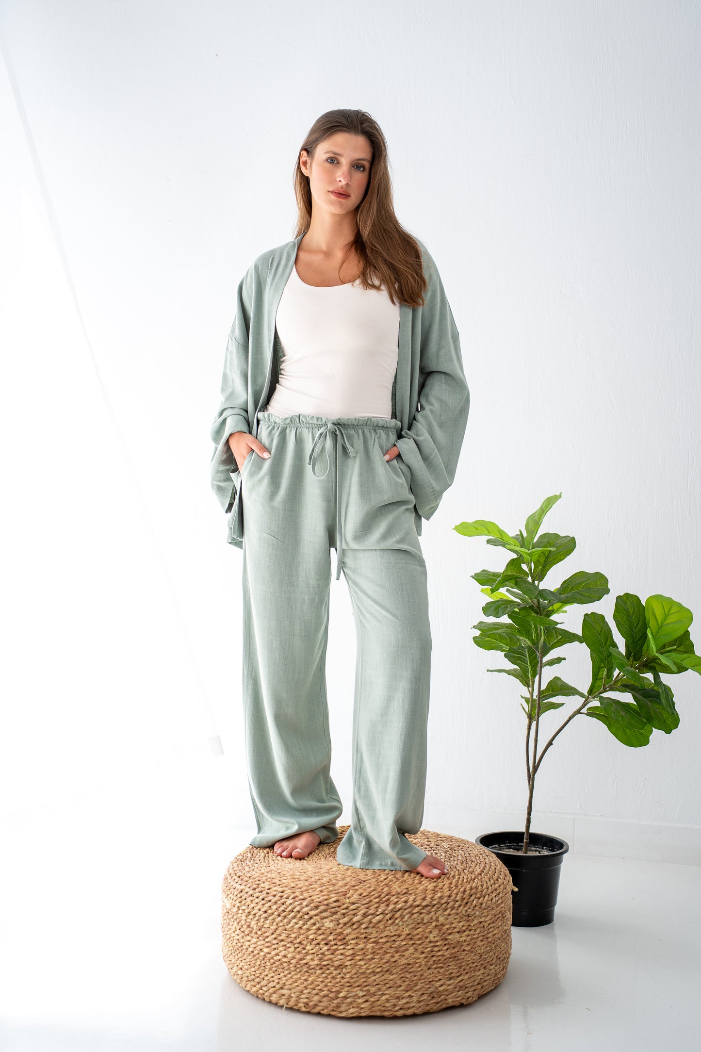 Mint green linen cardigan
