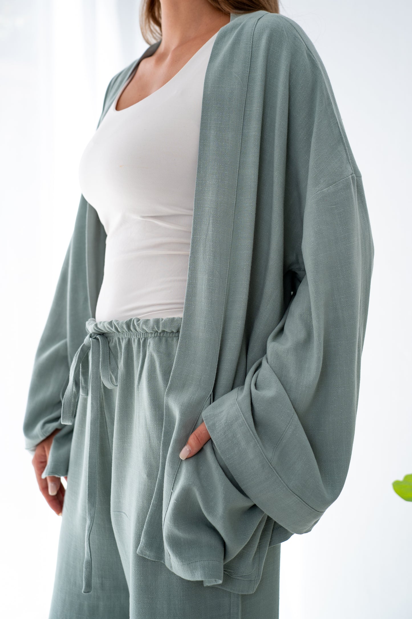 Mint green linen cardigan