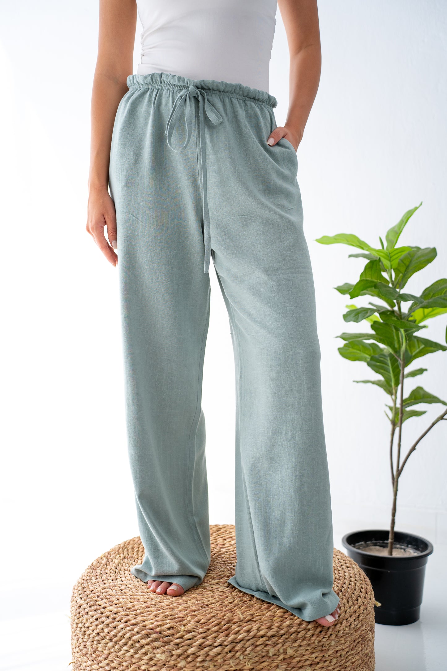Mint green linen pants