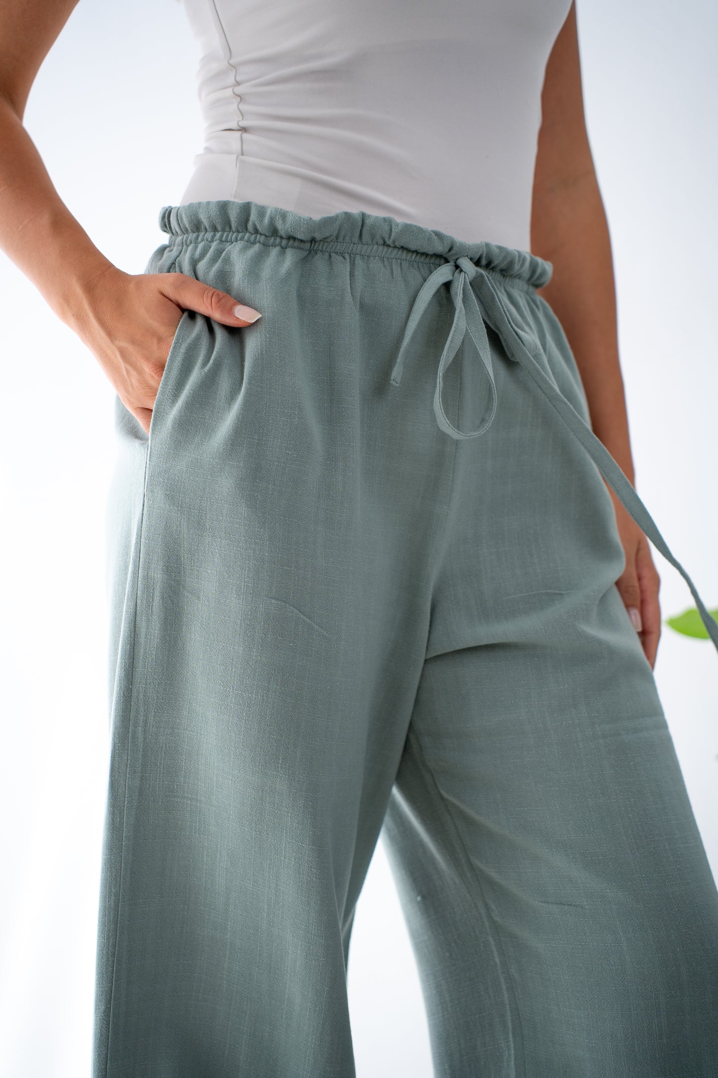 Mint green linen pants