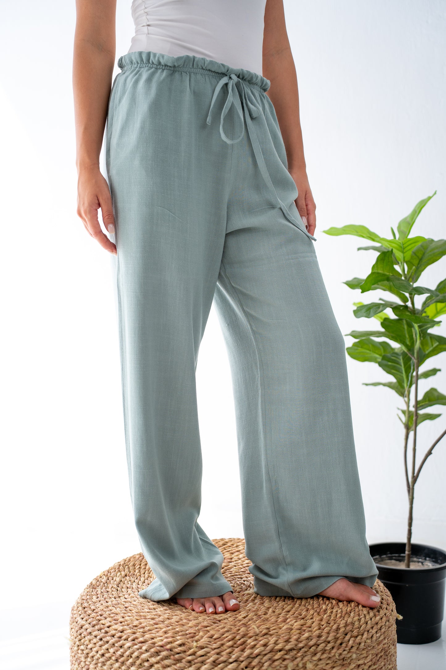 Mint green linen pants