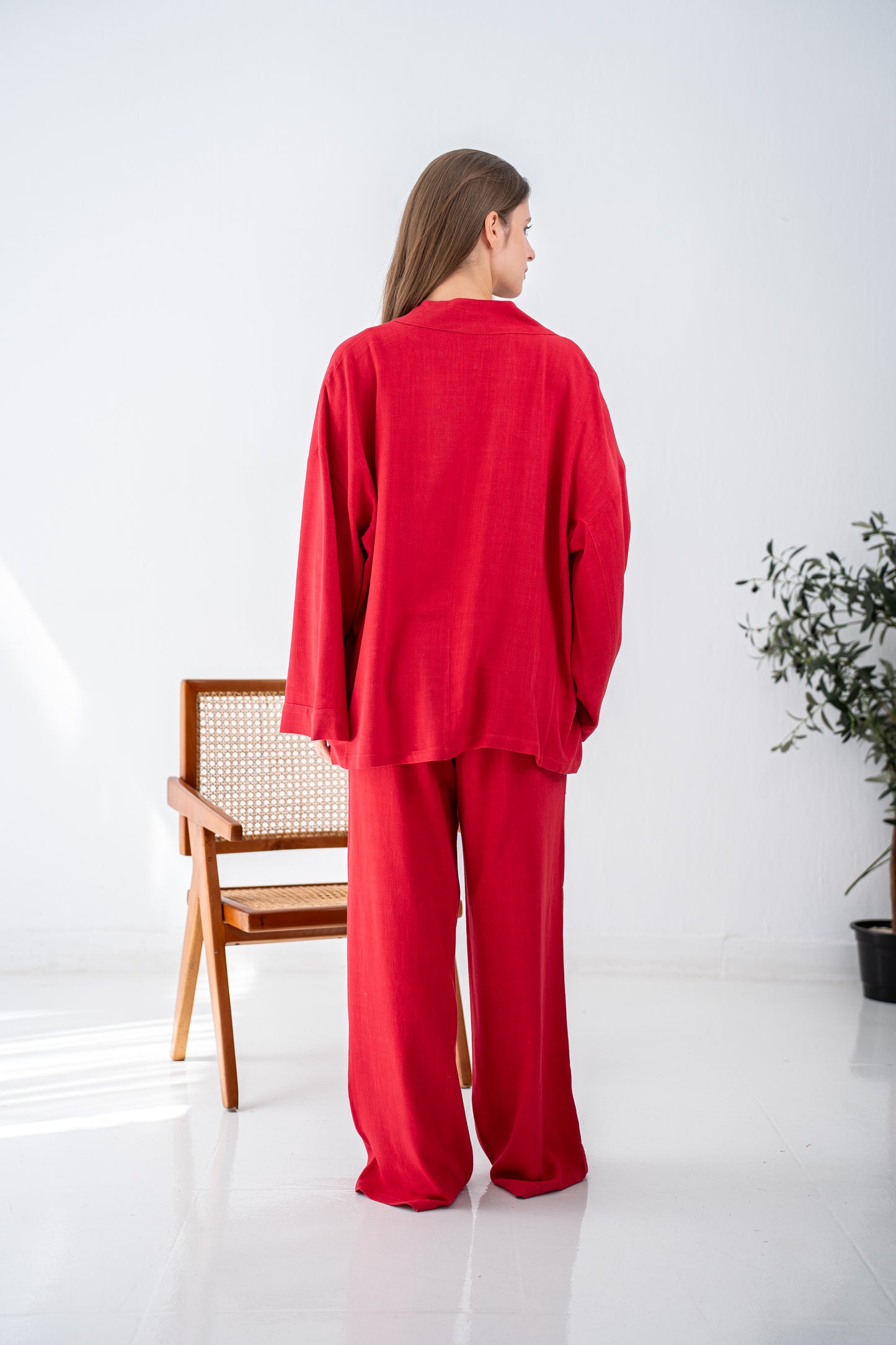 Red linen cardigan