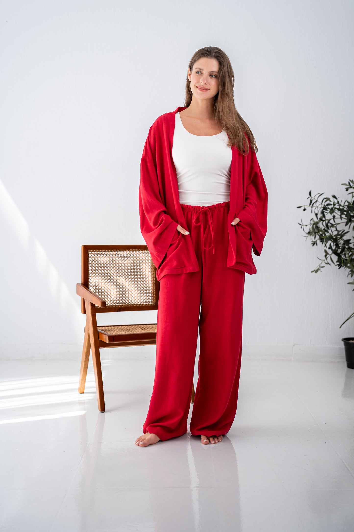 Red linen cardigan