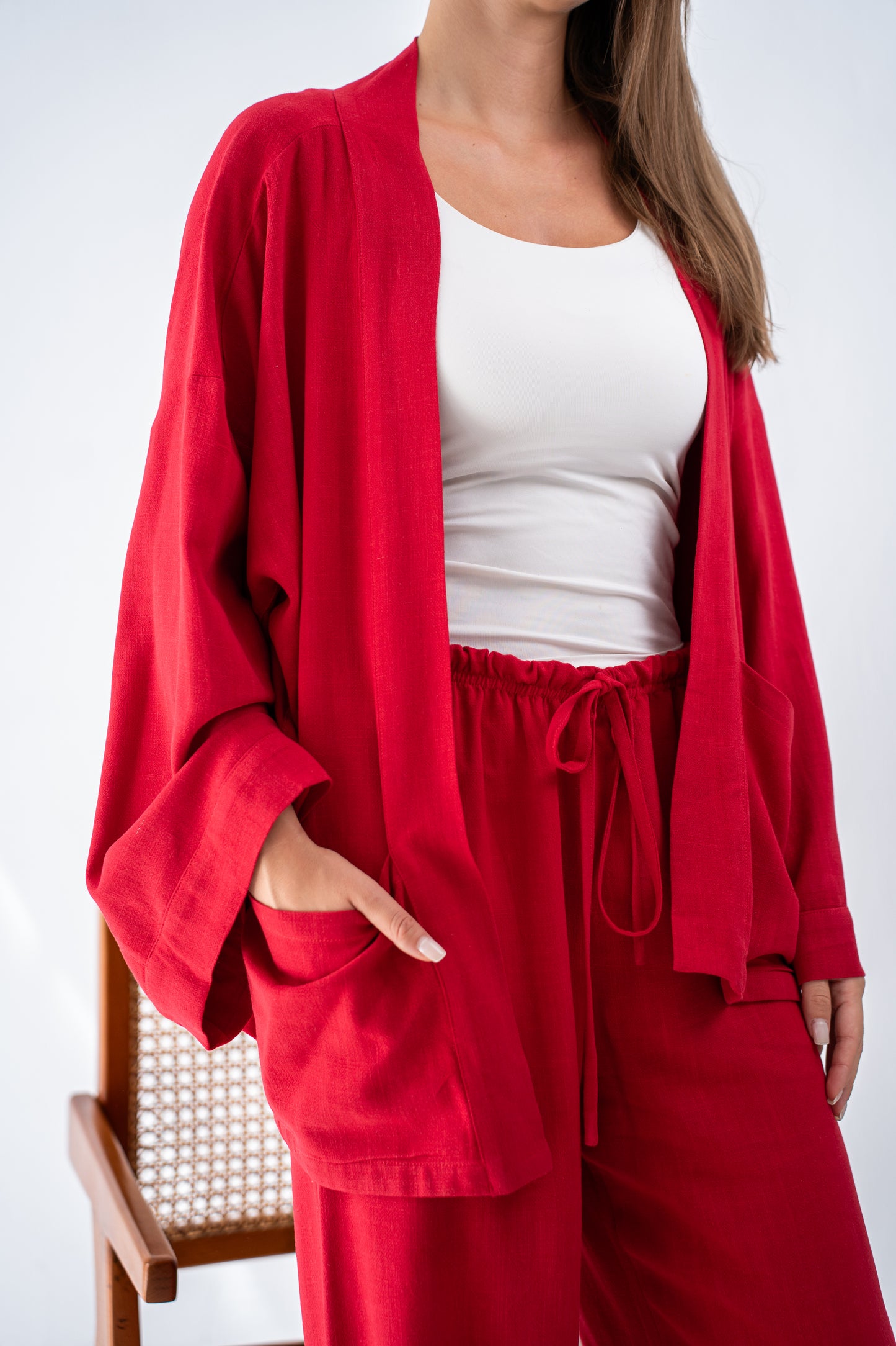 Red linen cardigan