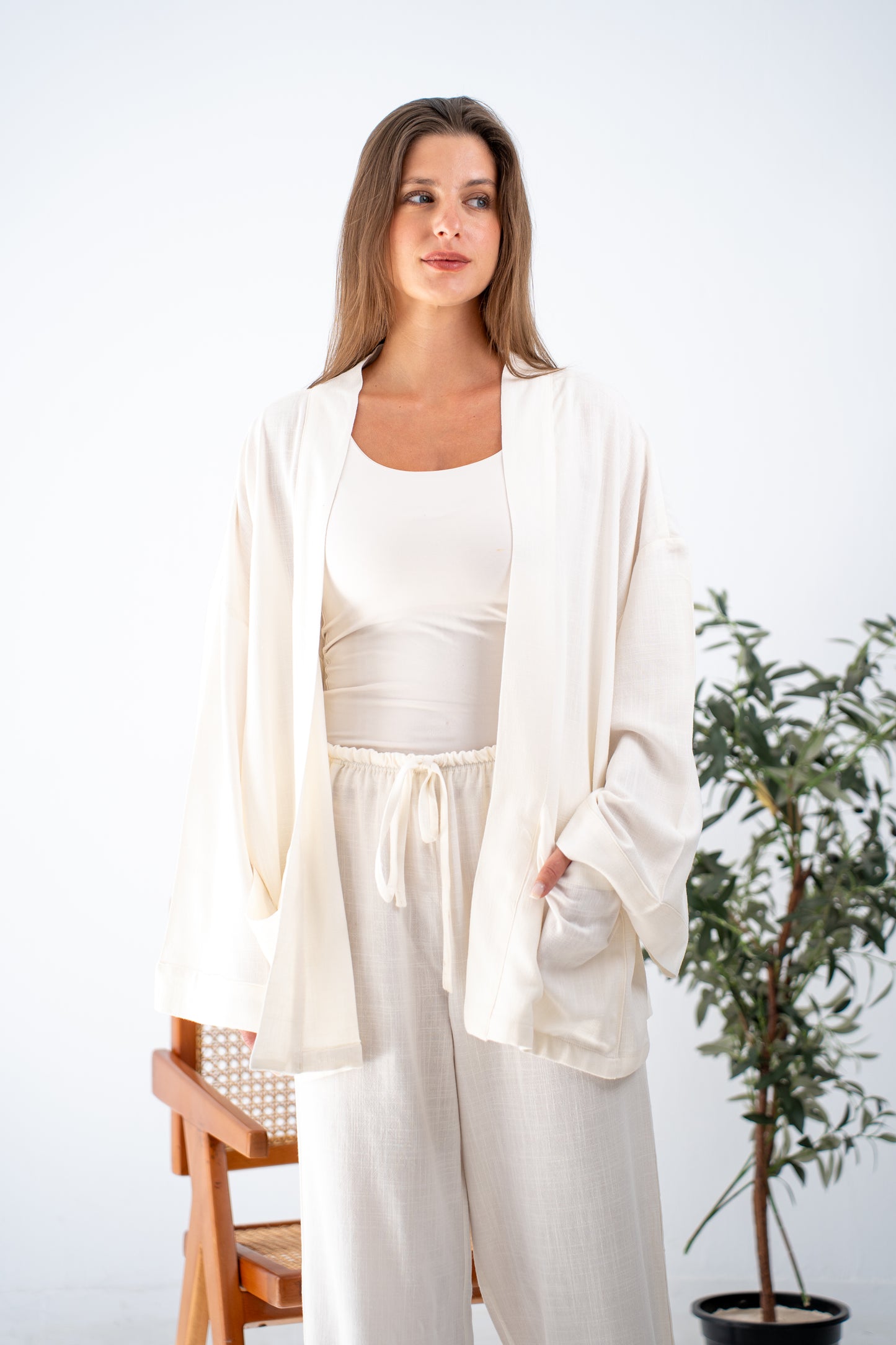White linen cardigan