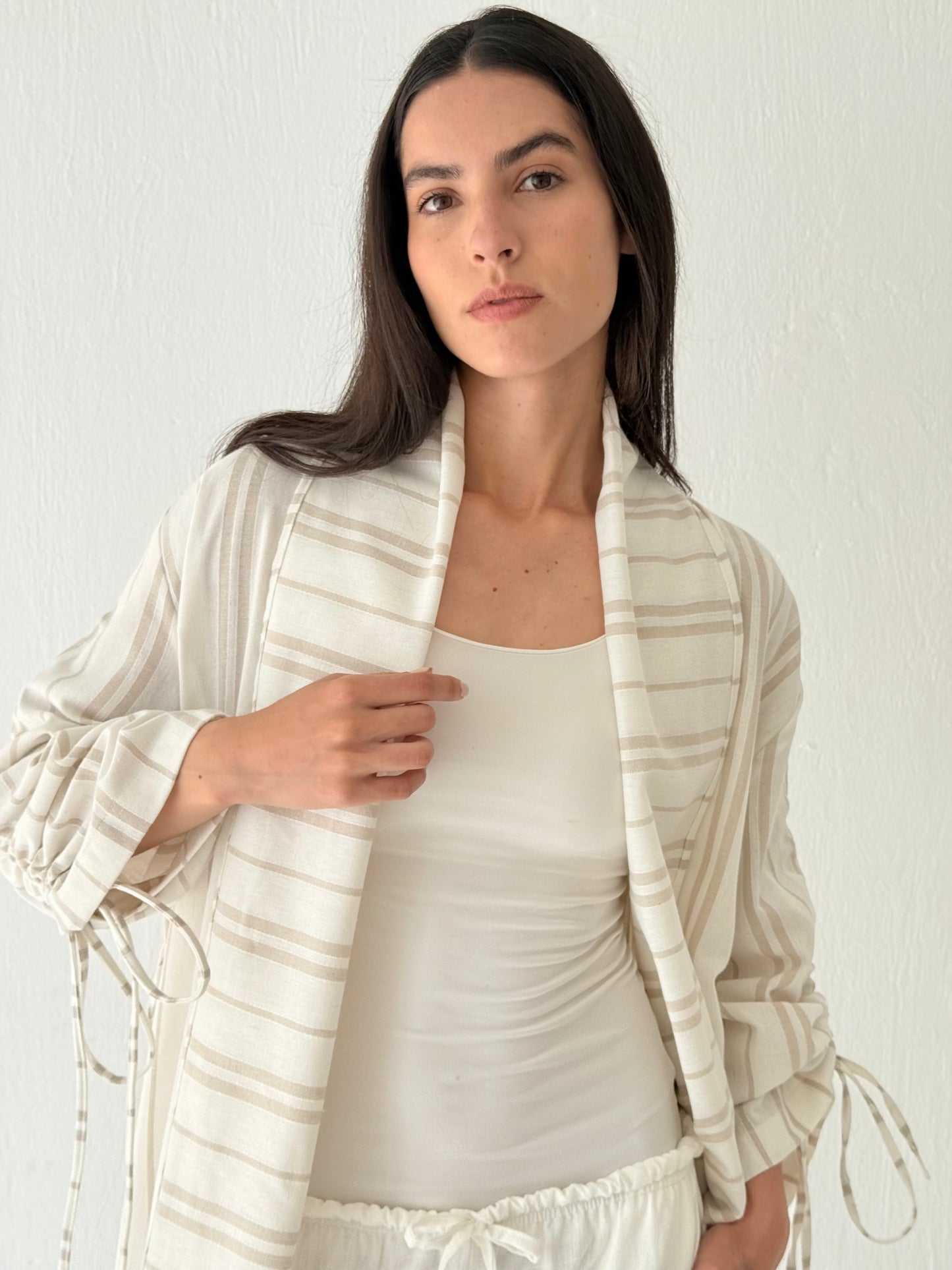 Stripe linen kimono