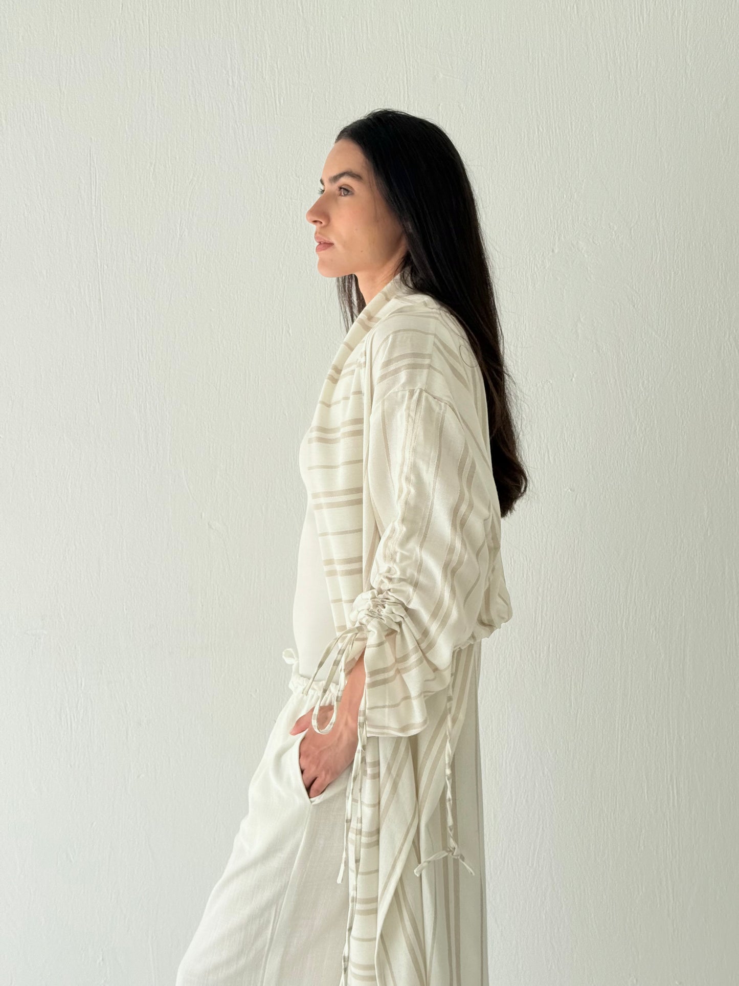 Stripe linen kimono