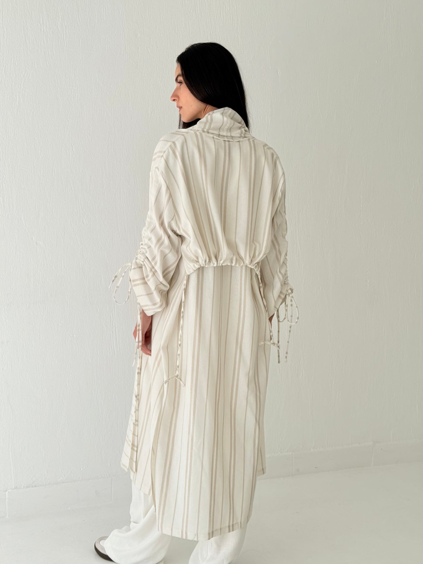 Stripe linen kimono
