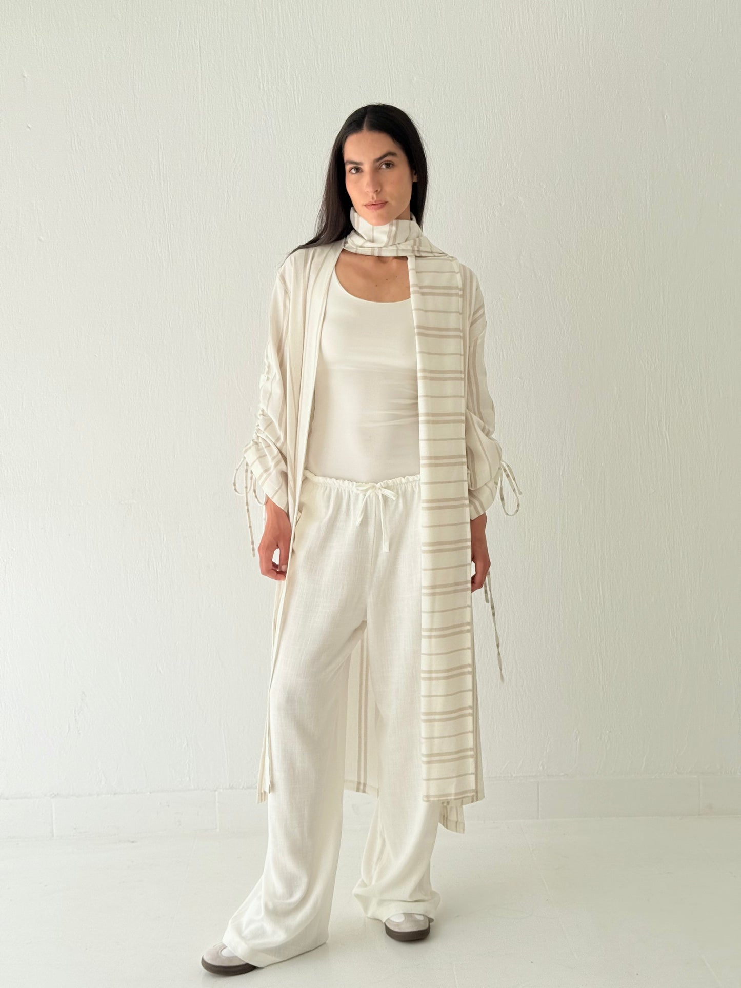 Stripe linen kimono