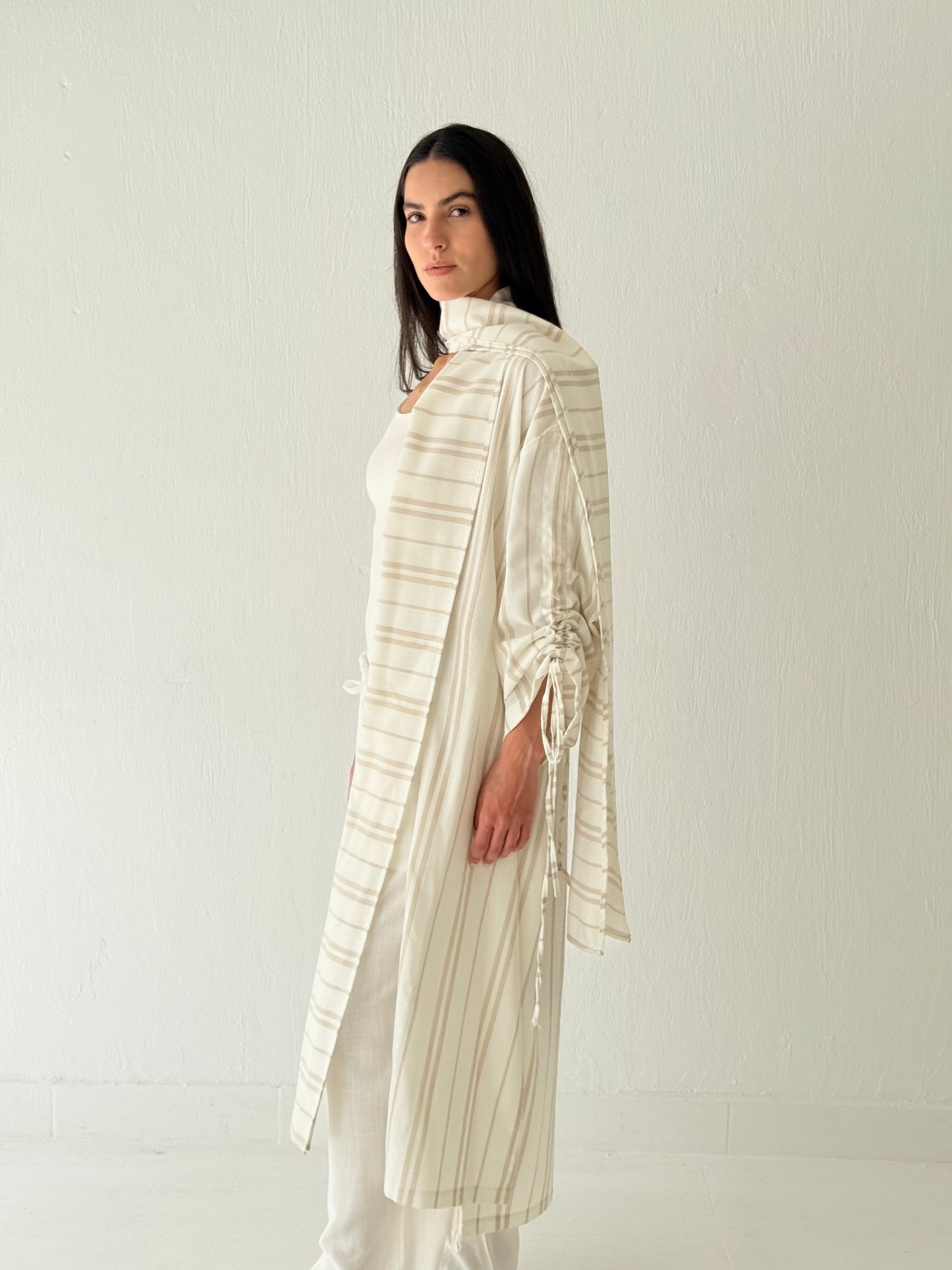 Stripe linen kimono