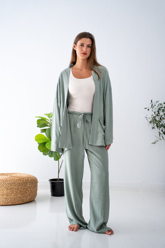 Mint green linen cardigan