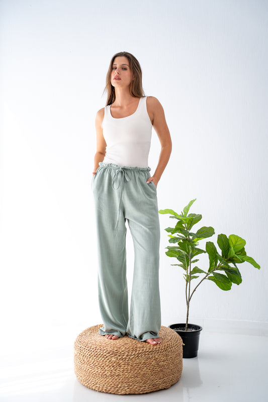 Mint green linen pants
