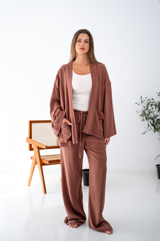 Chocolate linen cardigan