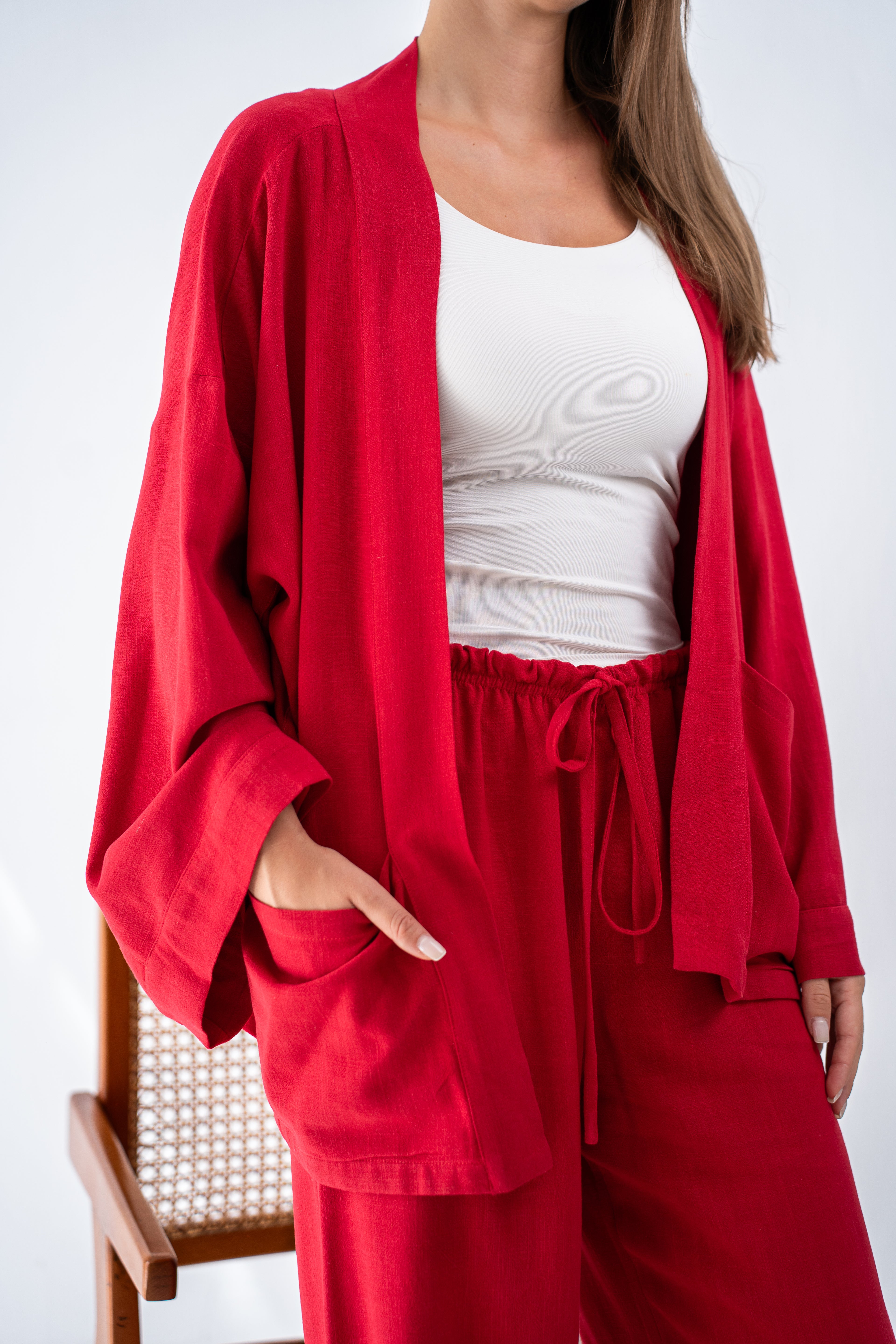 Red linen cardigan
