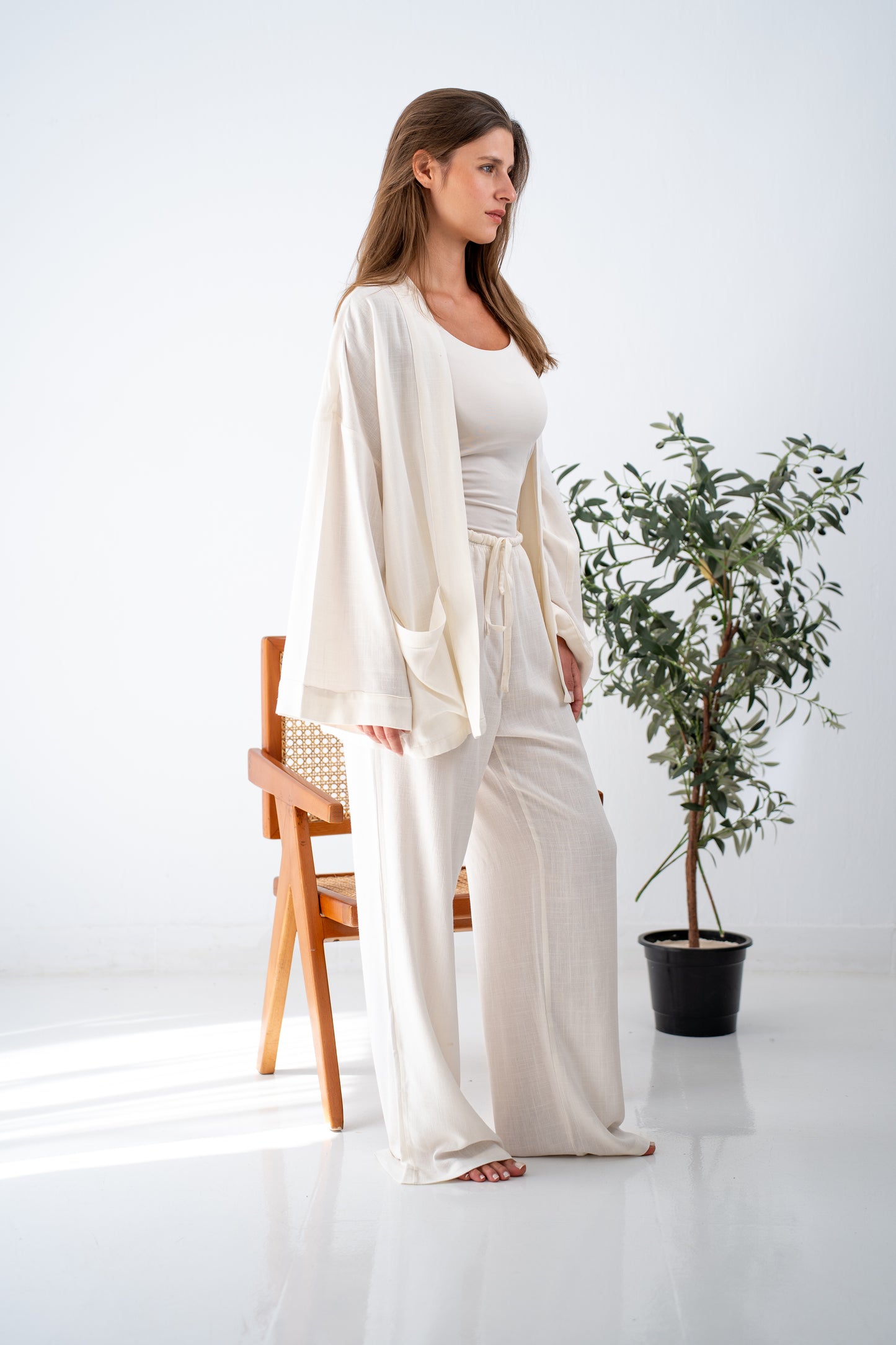 White linen cardigan