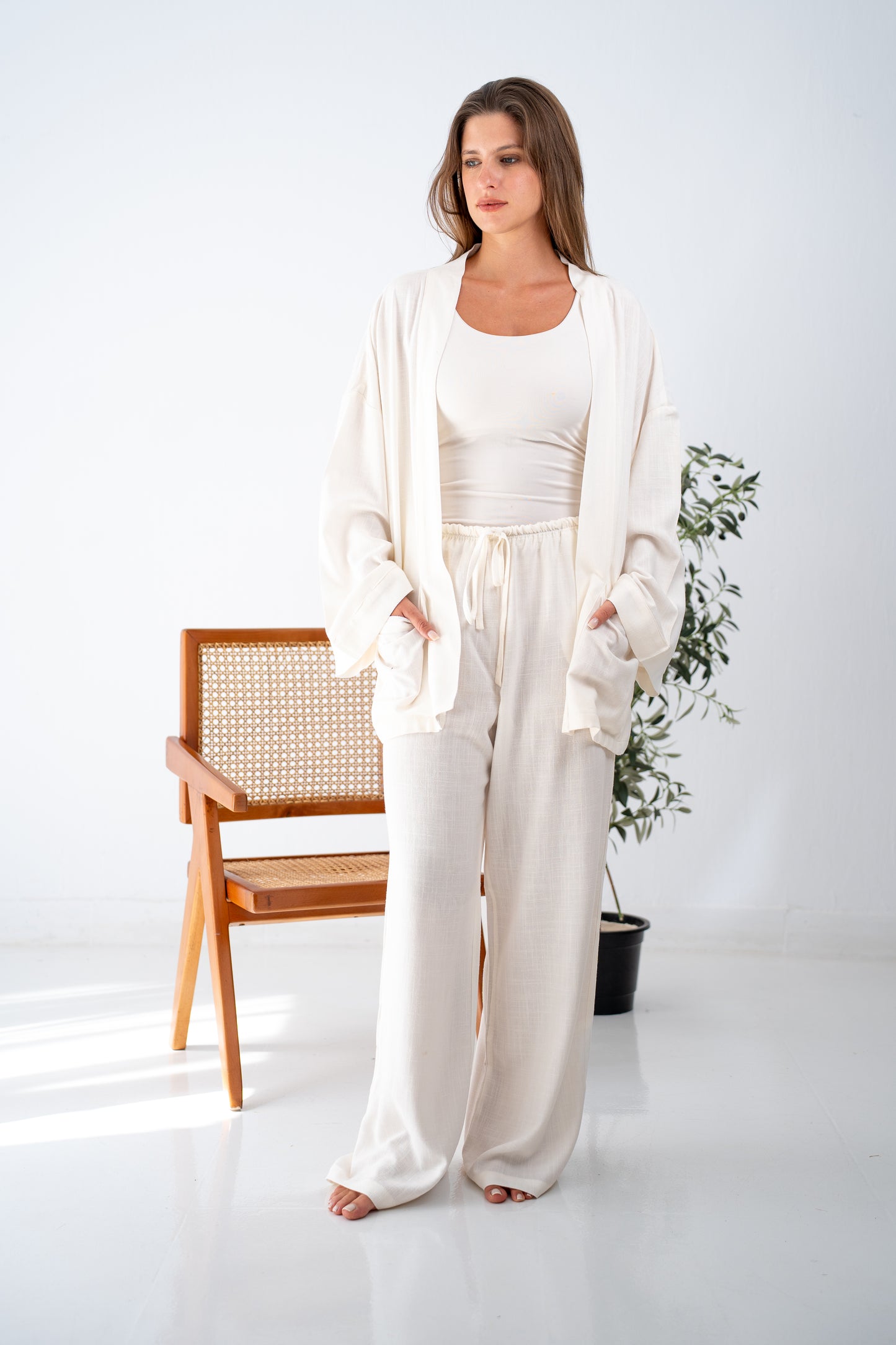 White linen cardigan