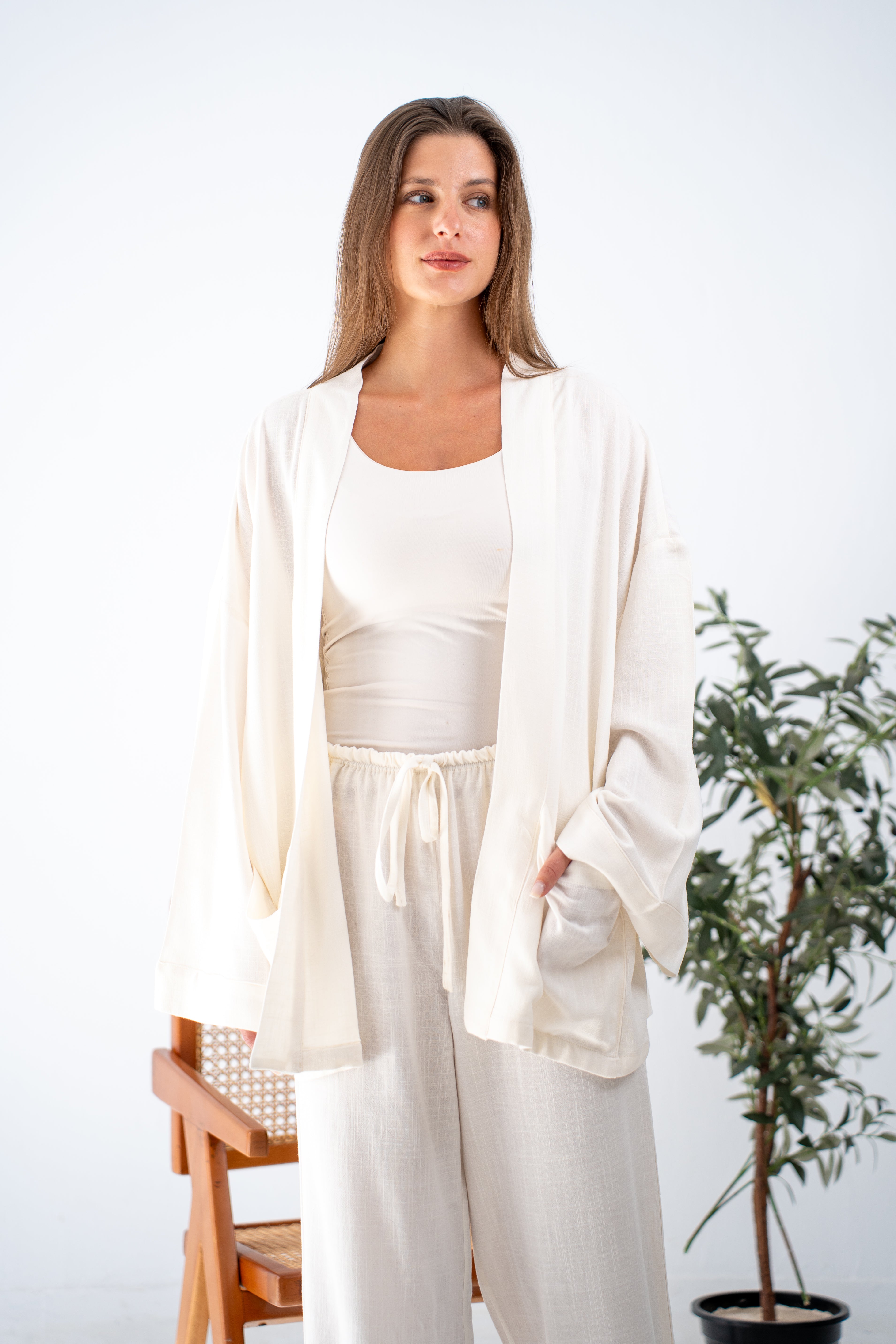 White linen cardigan