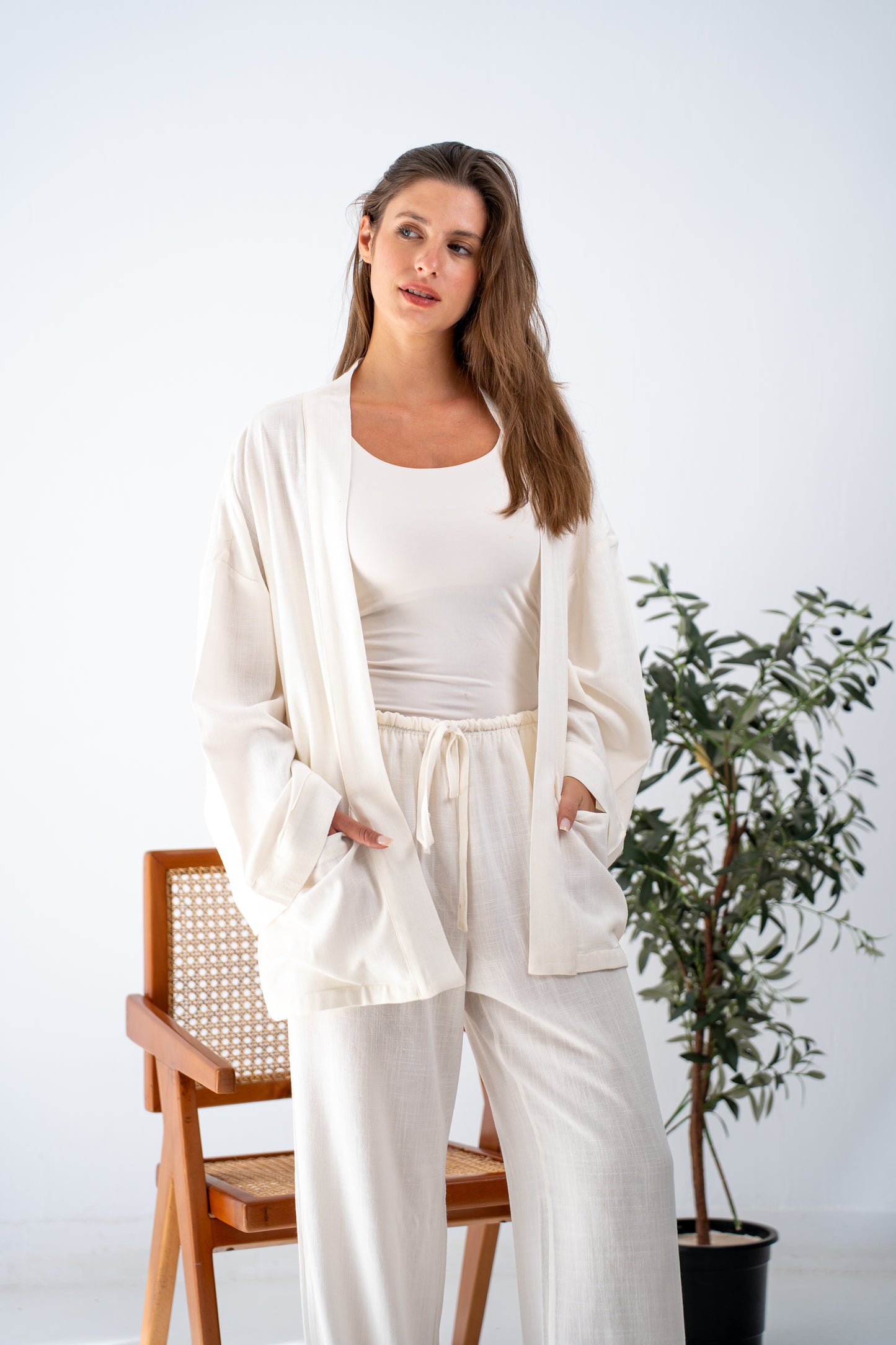 White linen cardigan