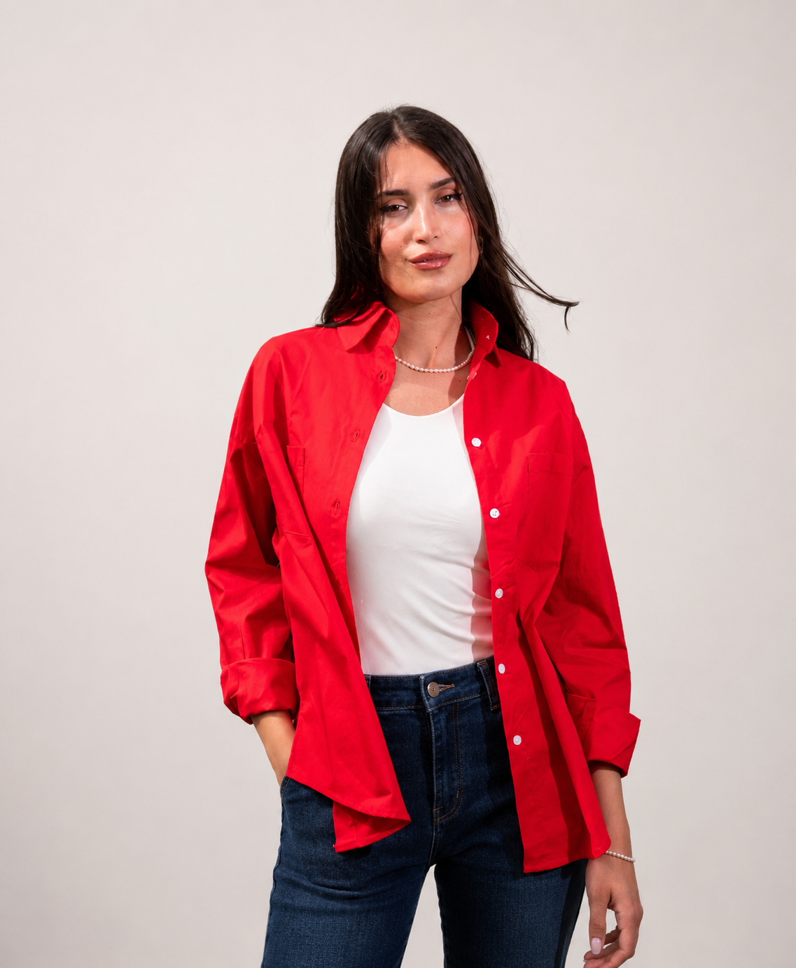 Red poplin shirt