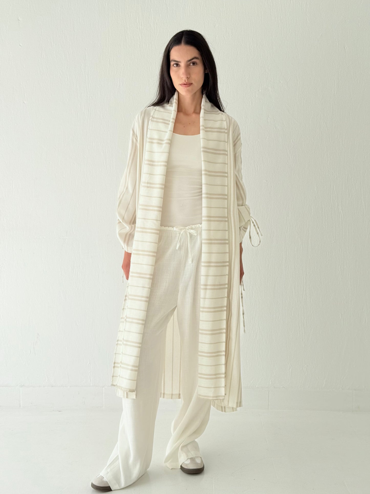 Stripe linen kimono