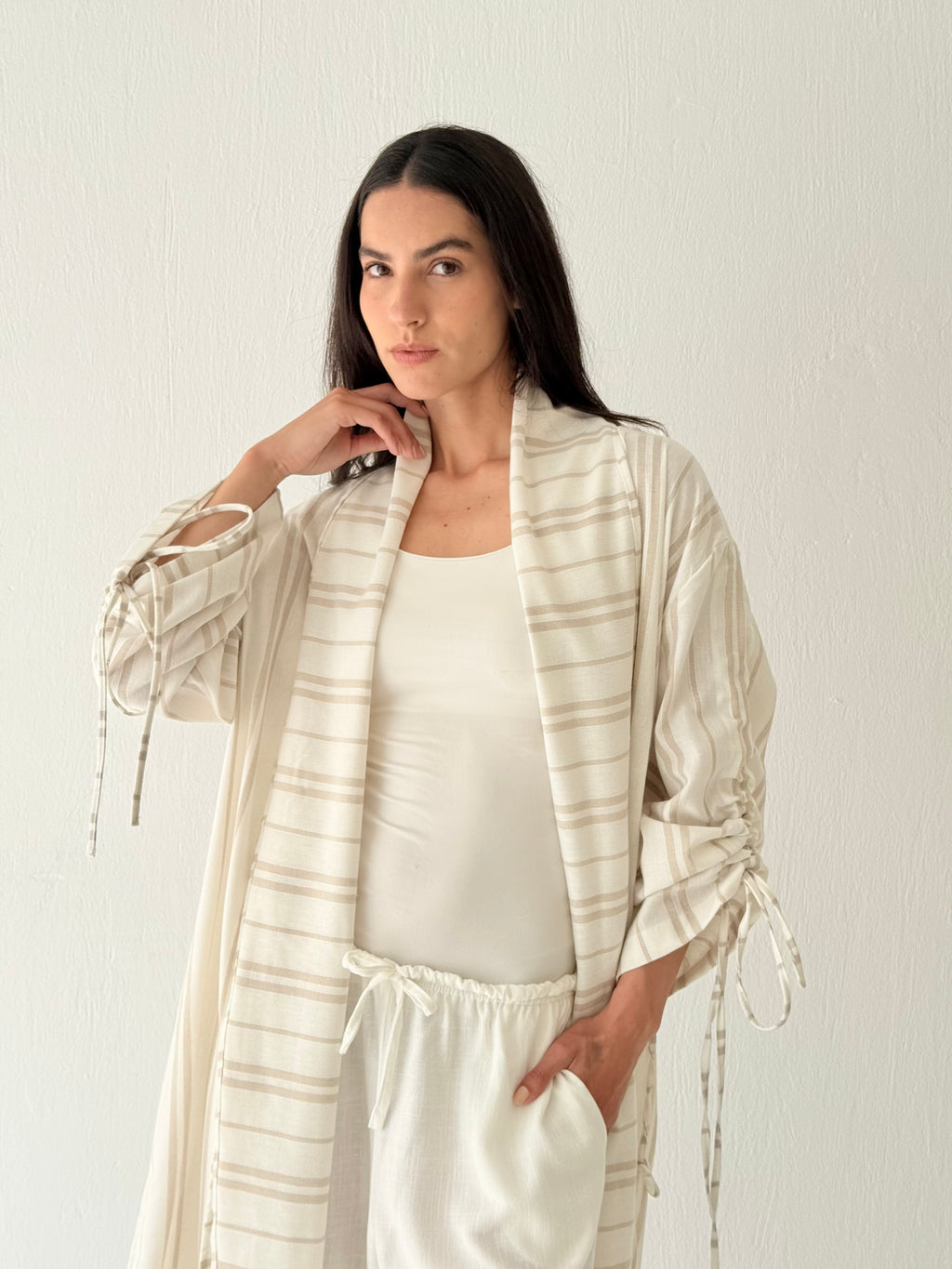 Stripe linen kimono