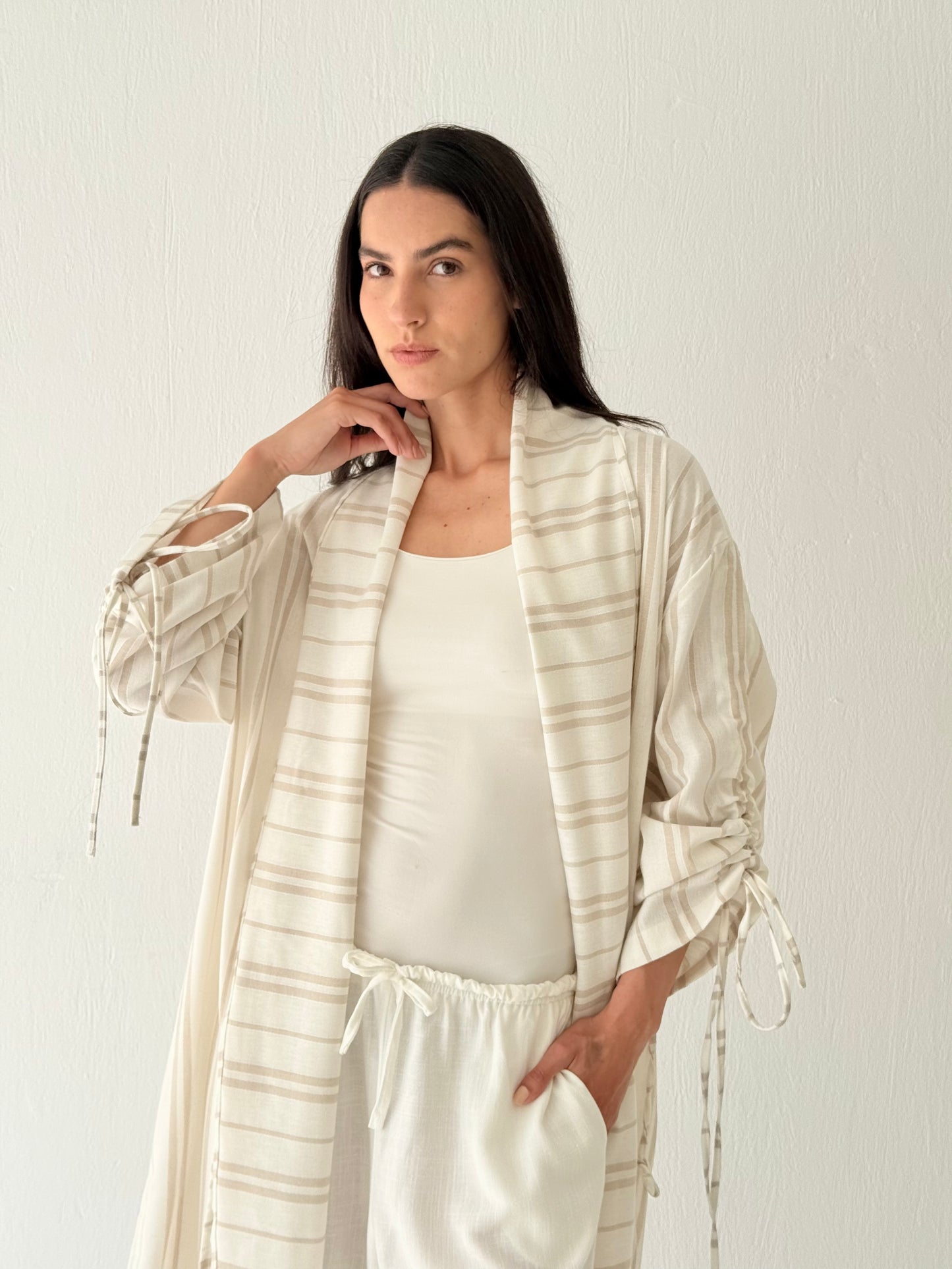 Stripe linen kimono