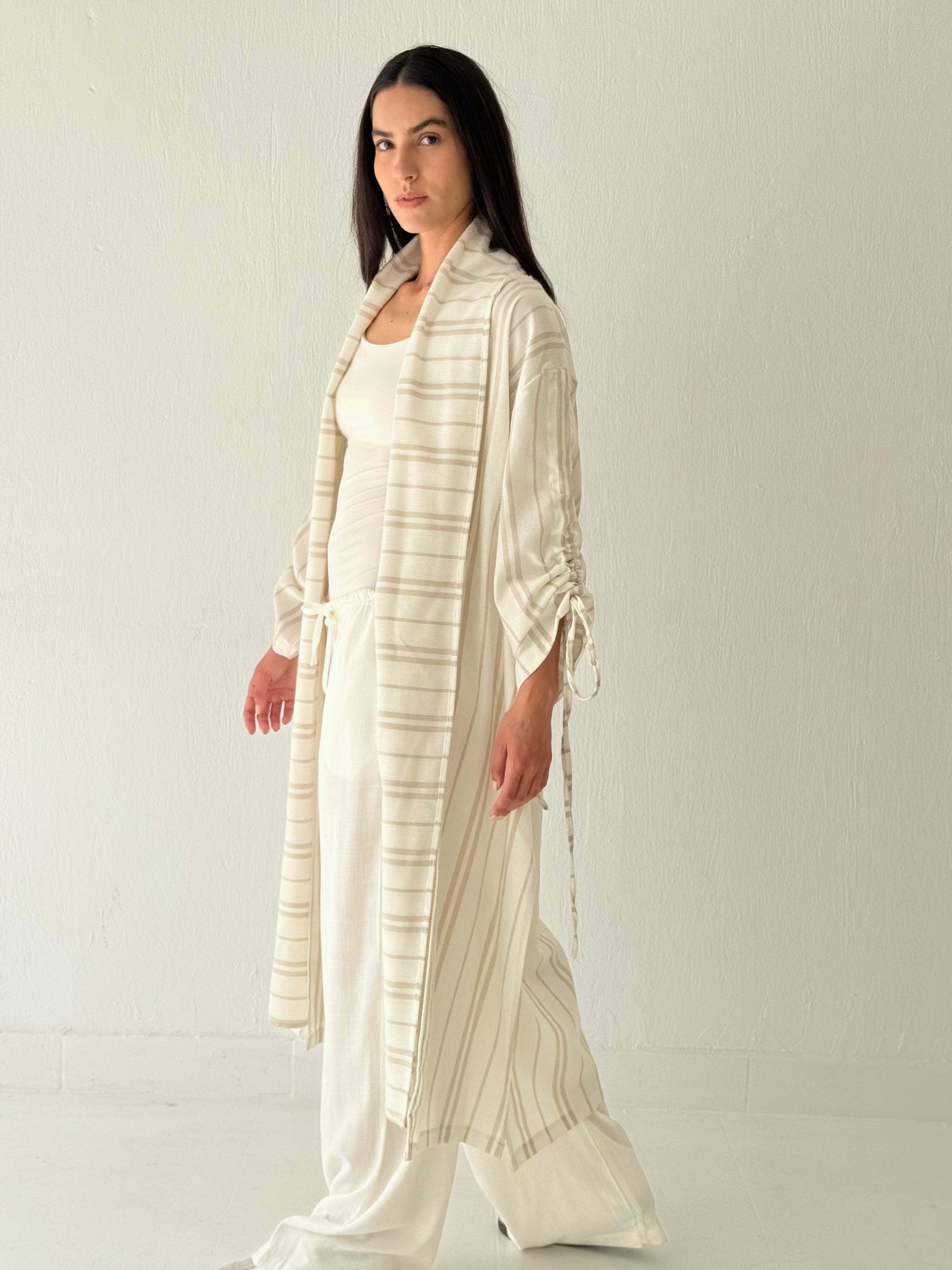 Stripe linen kimono