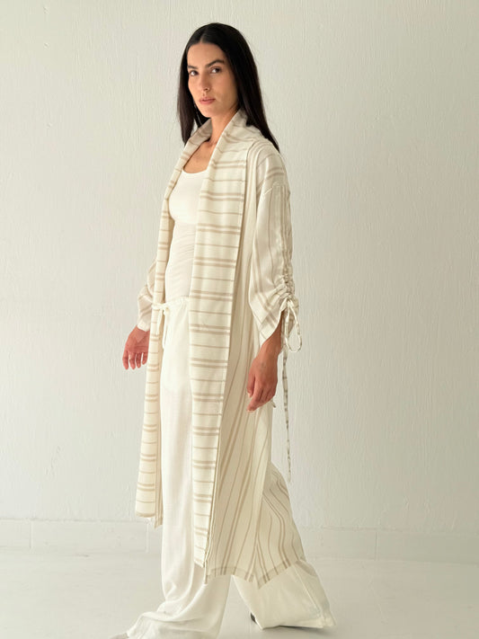 Stripe linen kimono