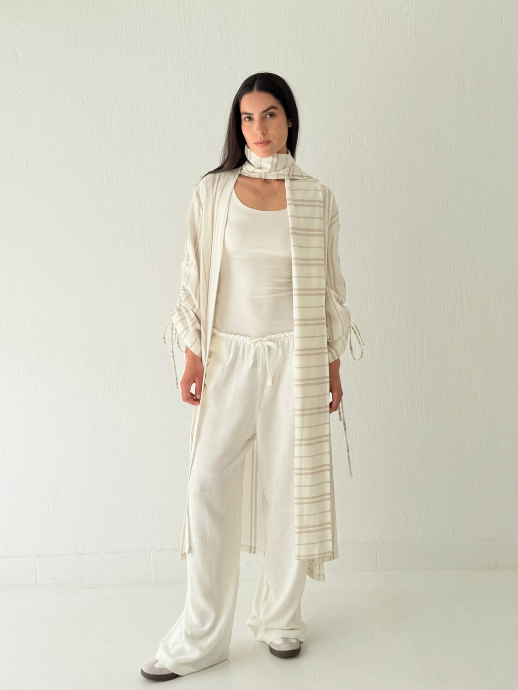 Stripe linen kimono