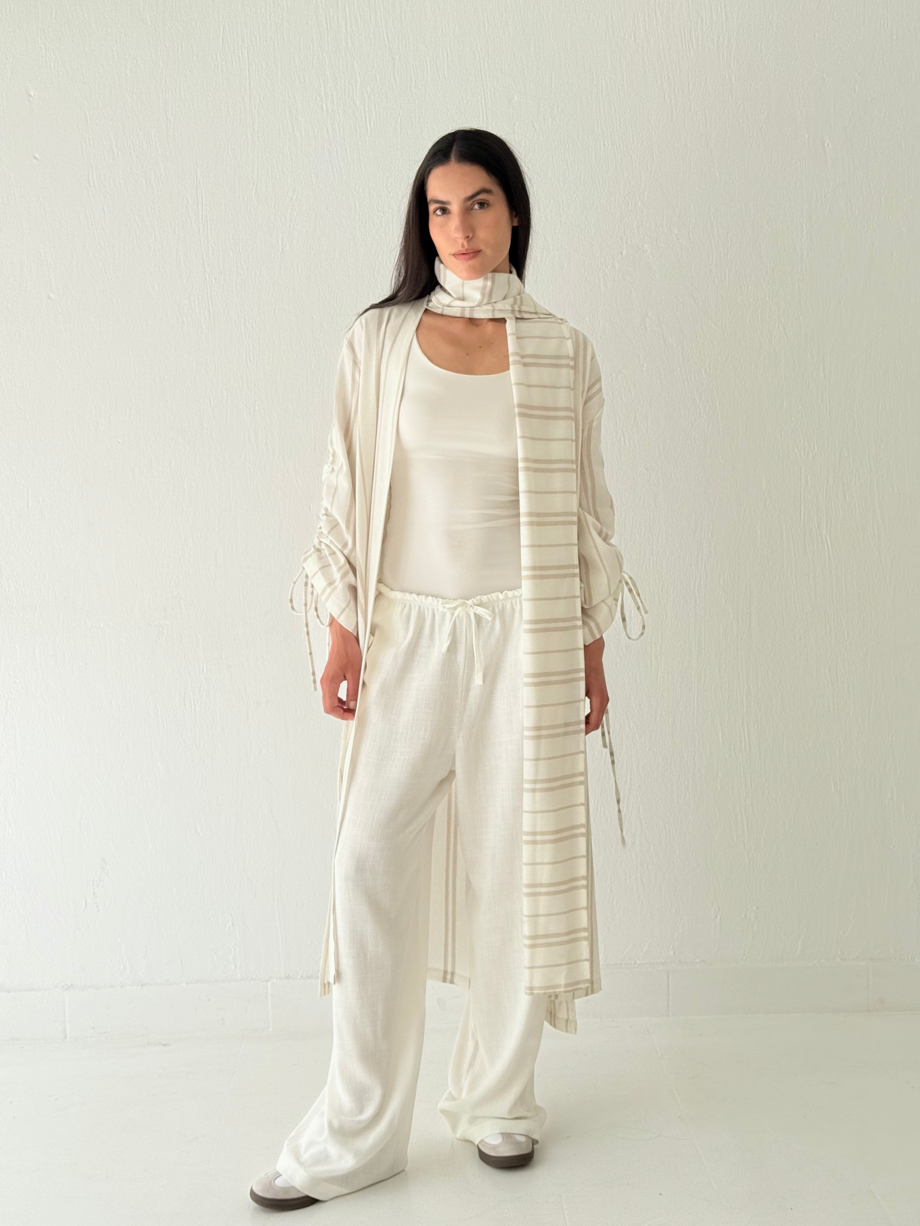 Stripe linen kimono