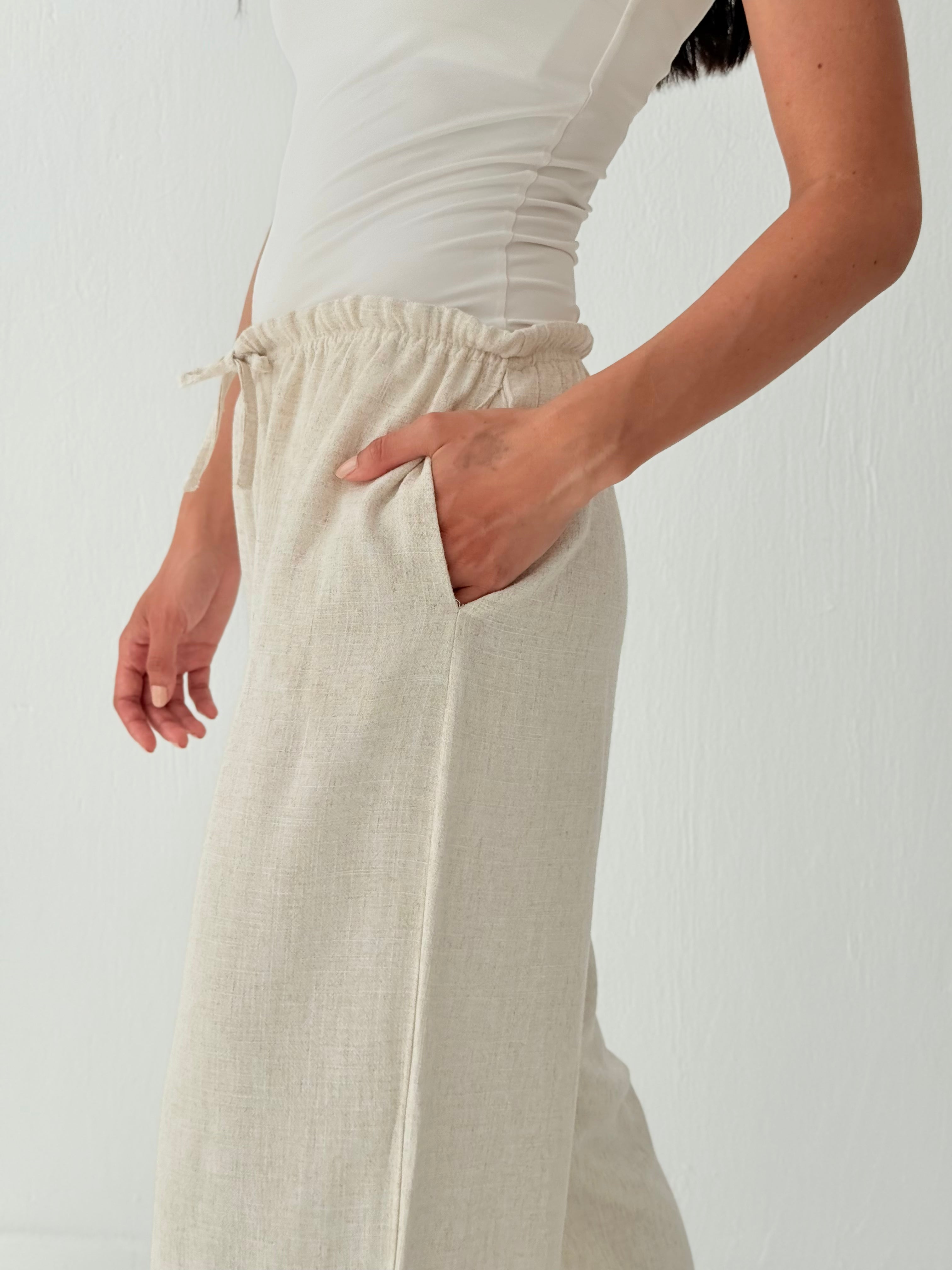 Beige linen pants