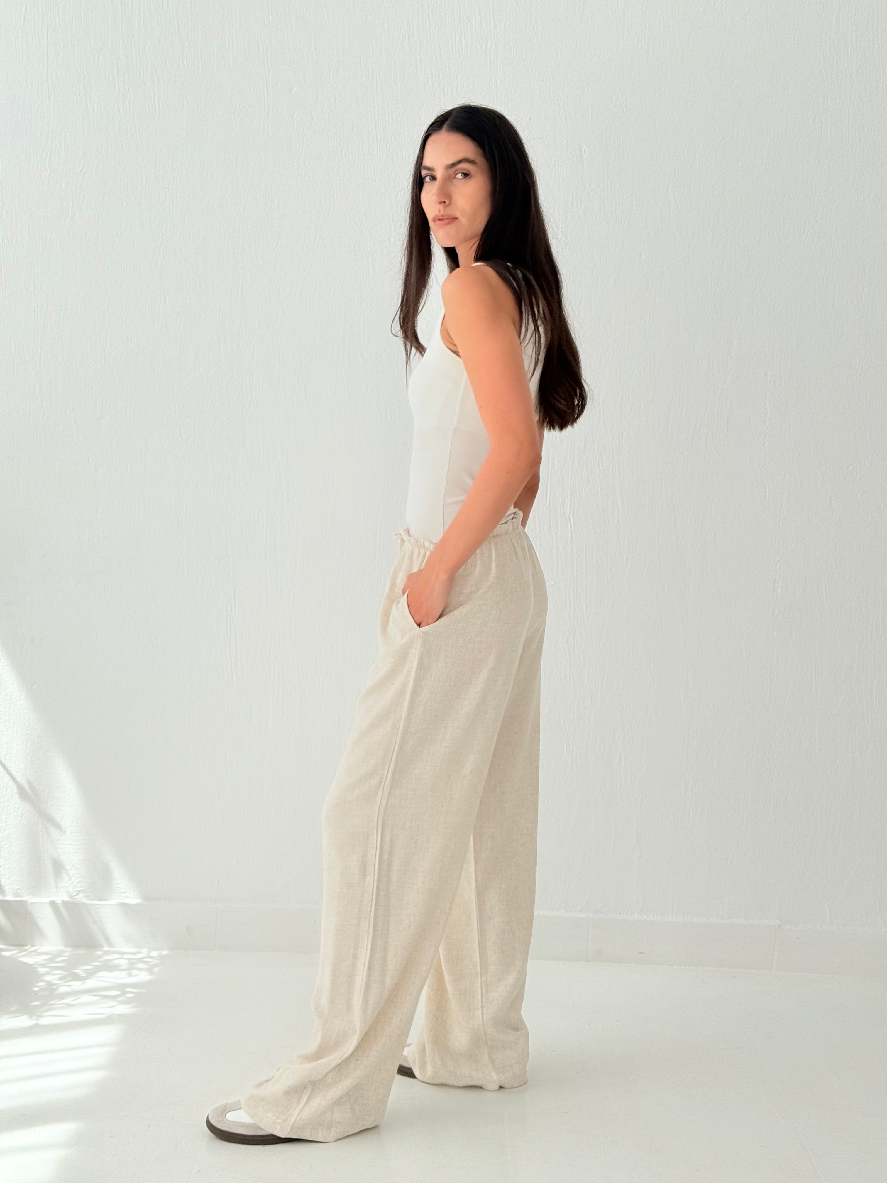 Beige linen pants