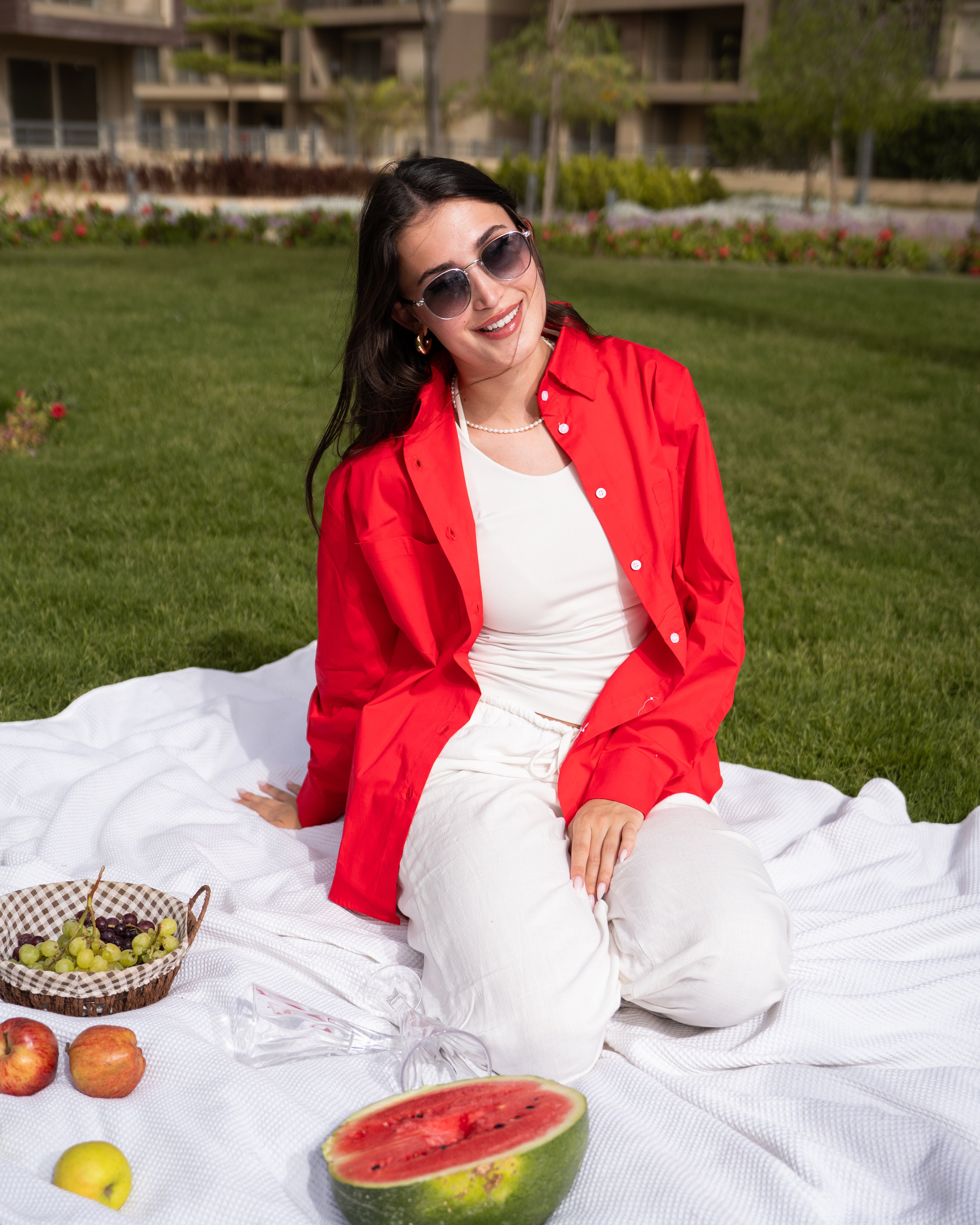 Red poplin shirt