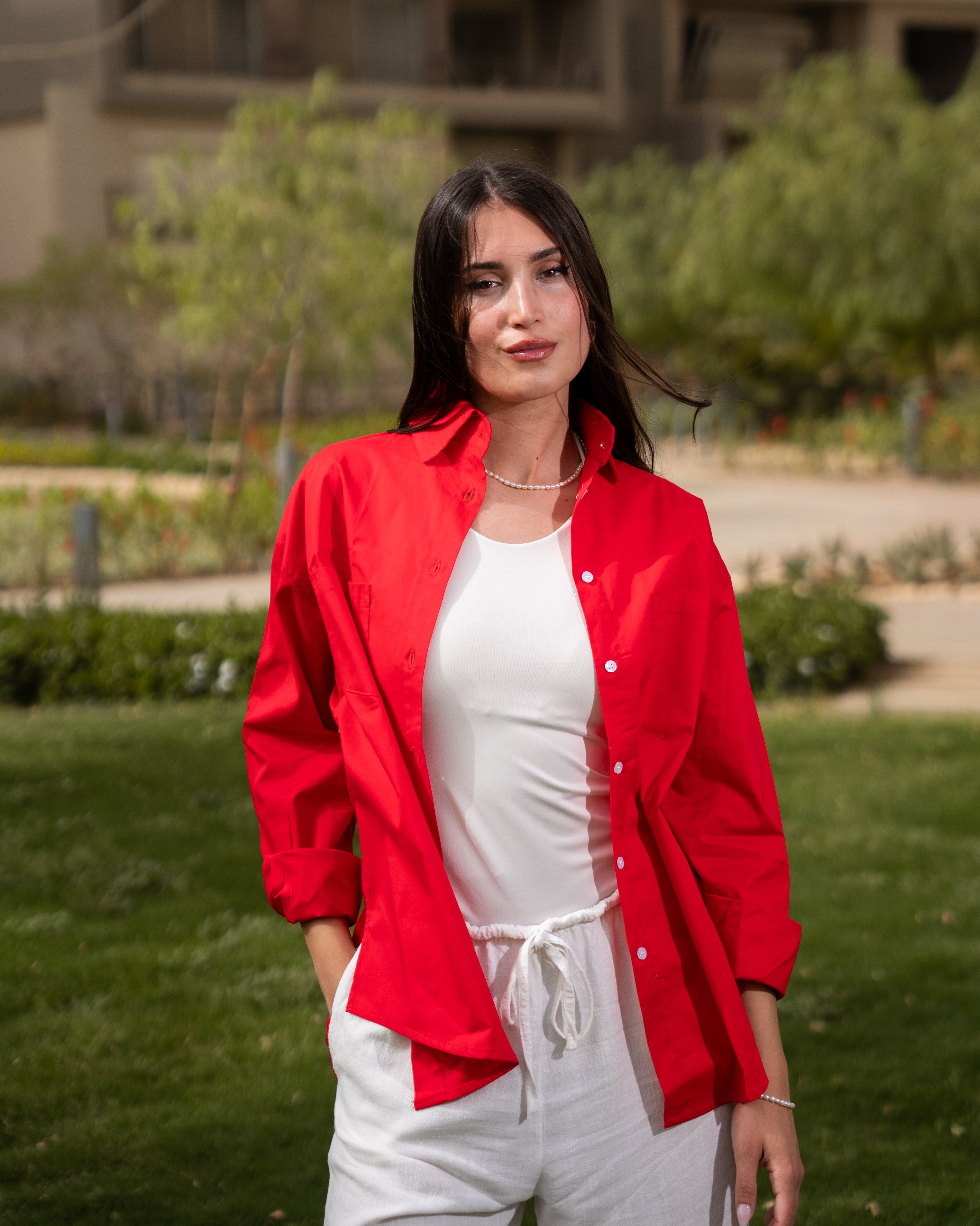 Red poplin shirt