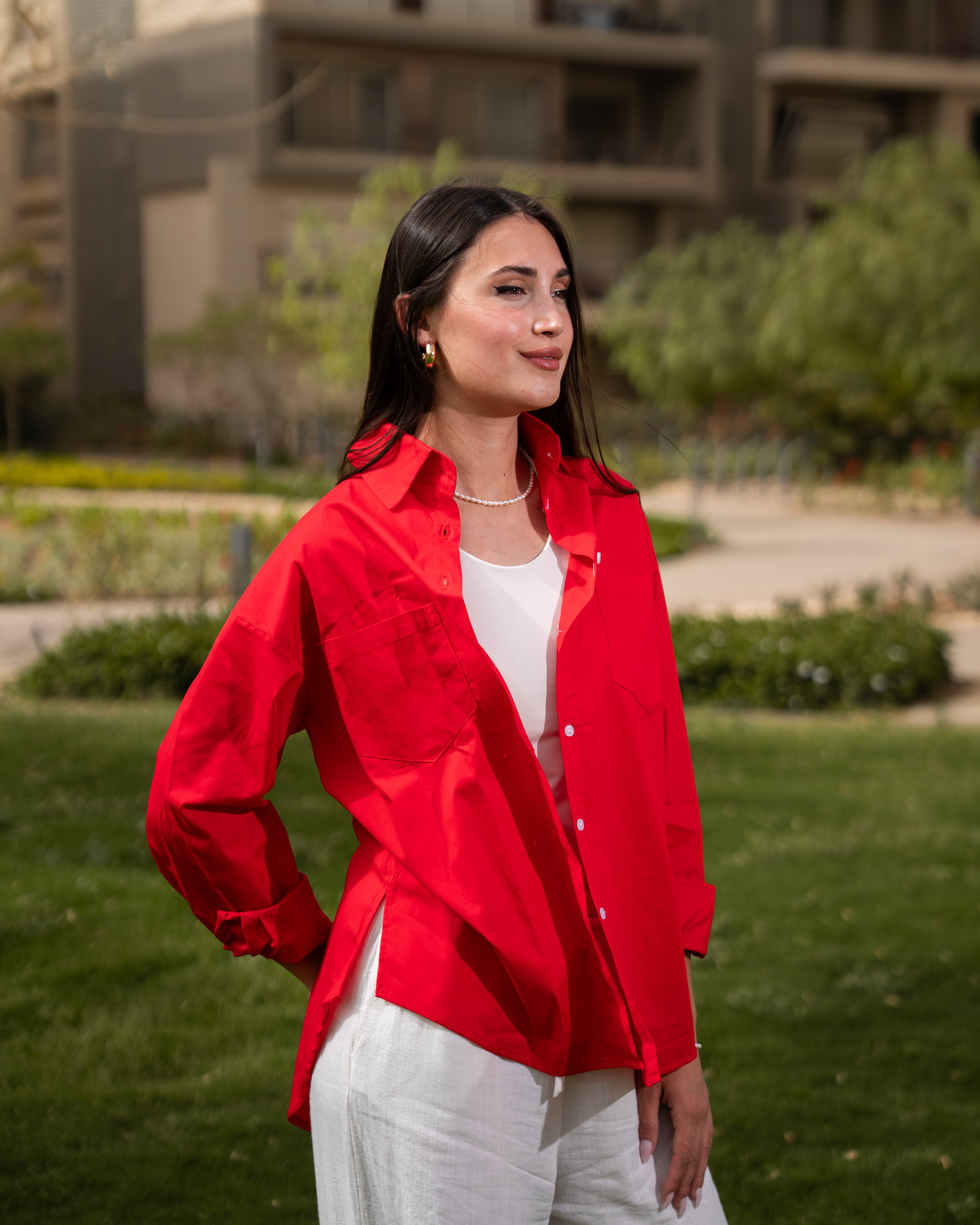 Red poplin shirt