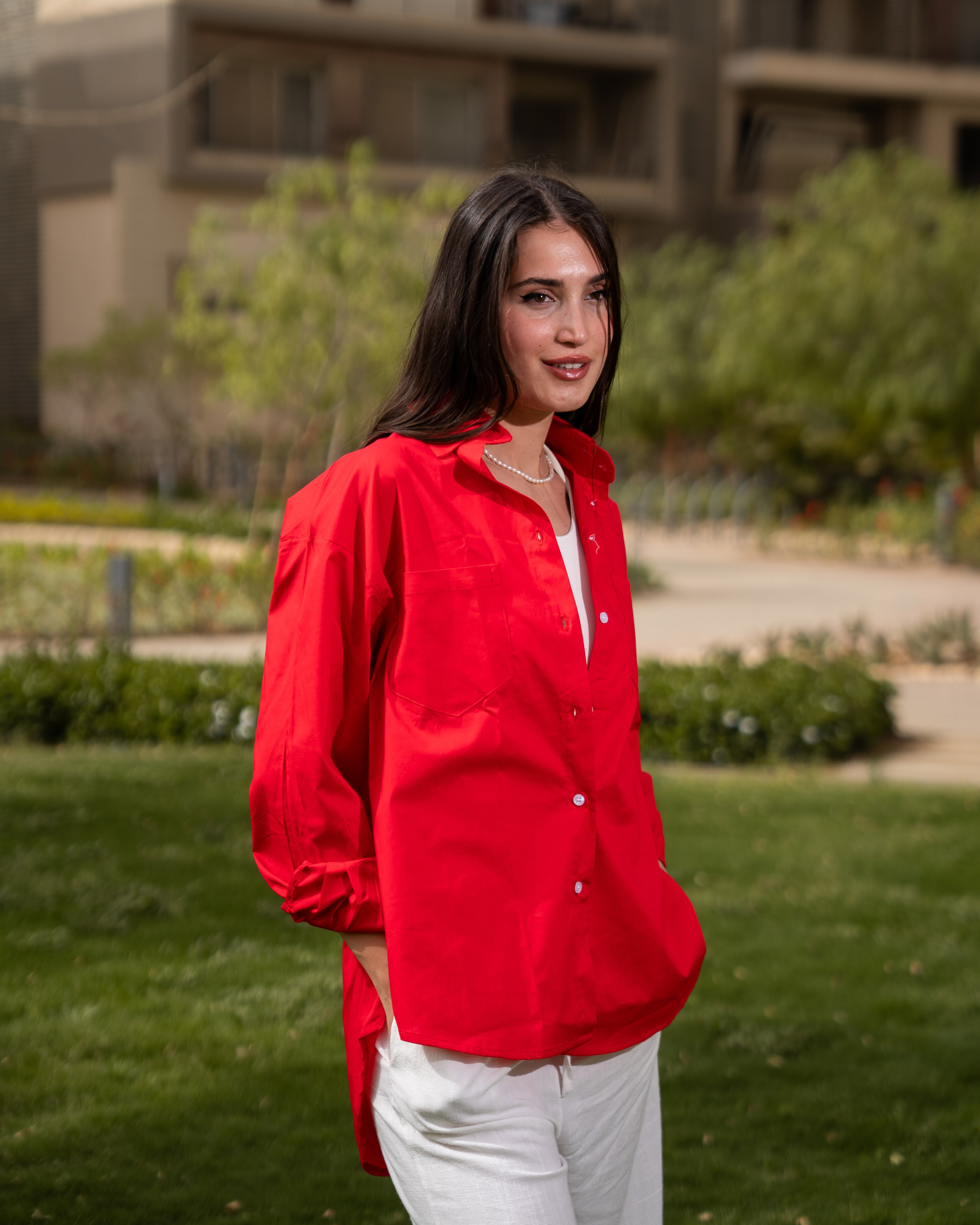 Red poplin shirt