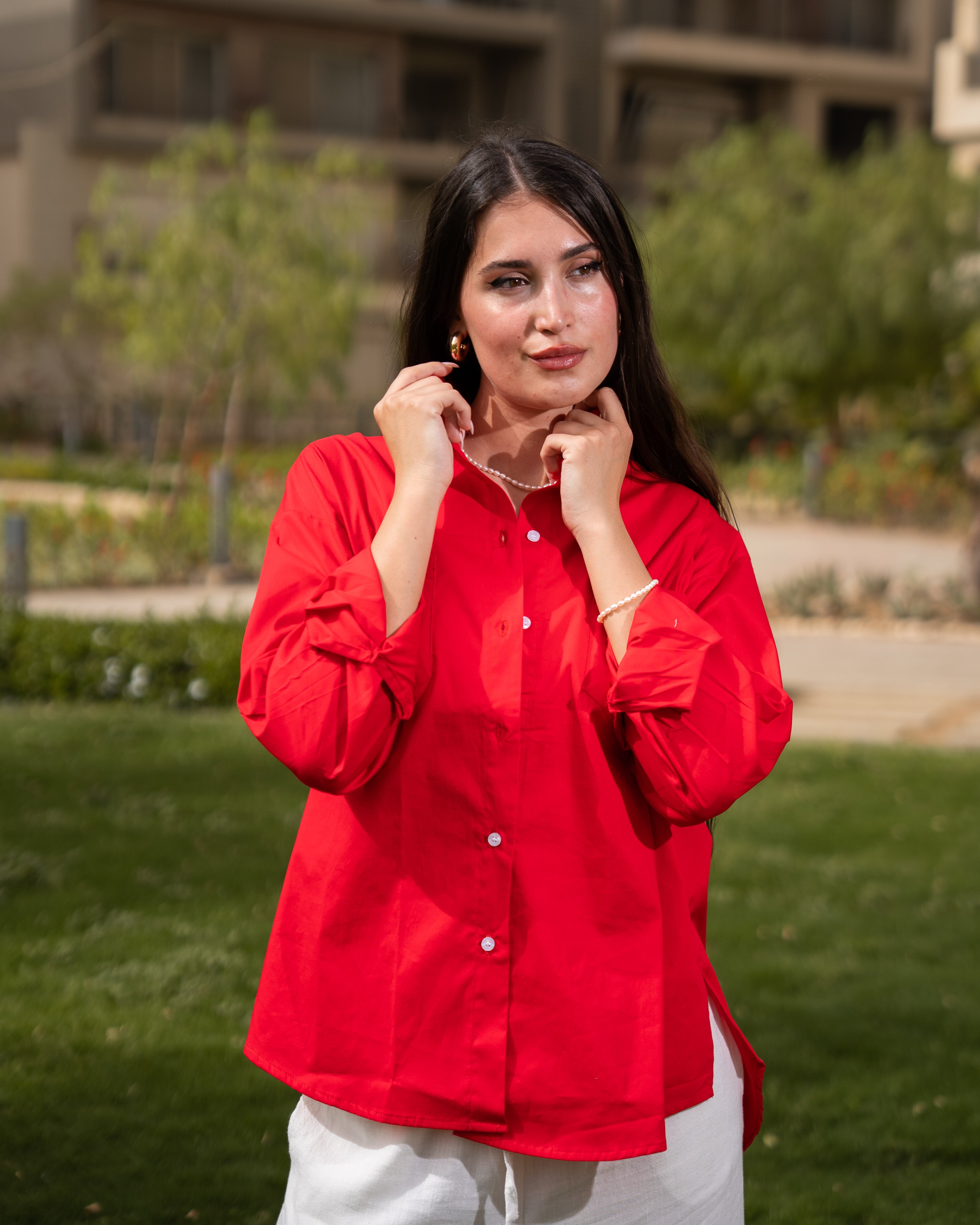 Red poplin shirt