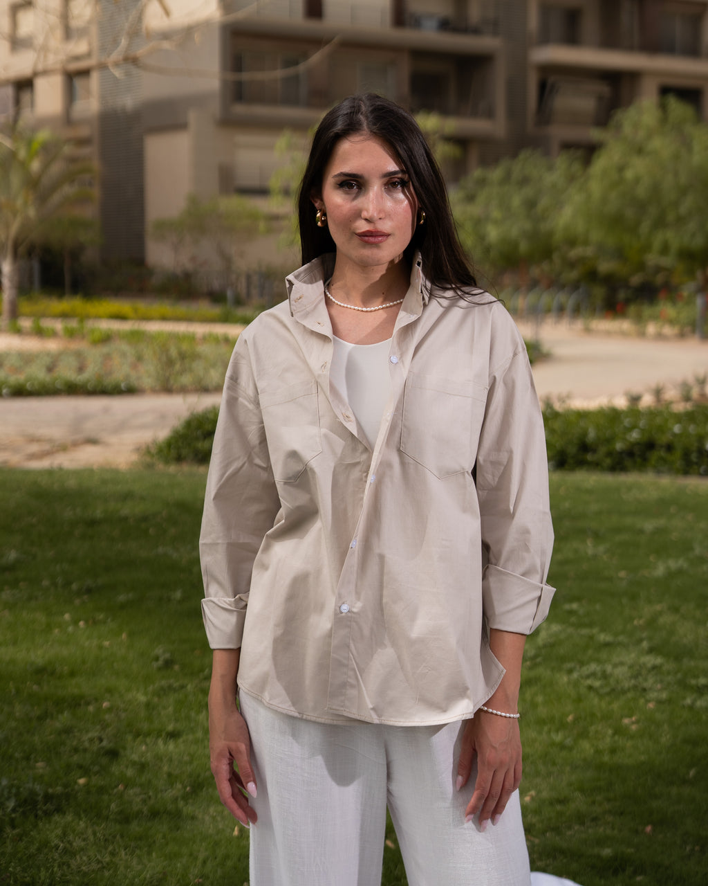 Beige poplin shirt