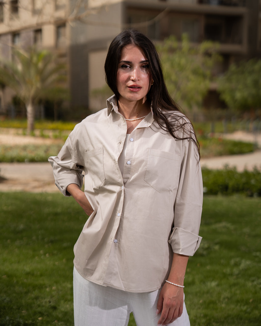 Beige poplin shirt