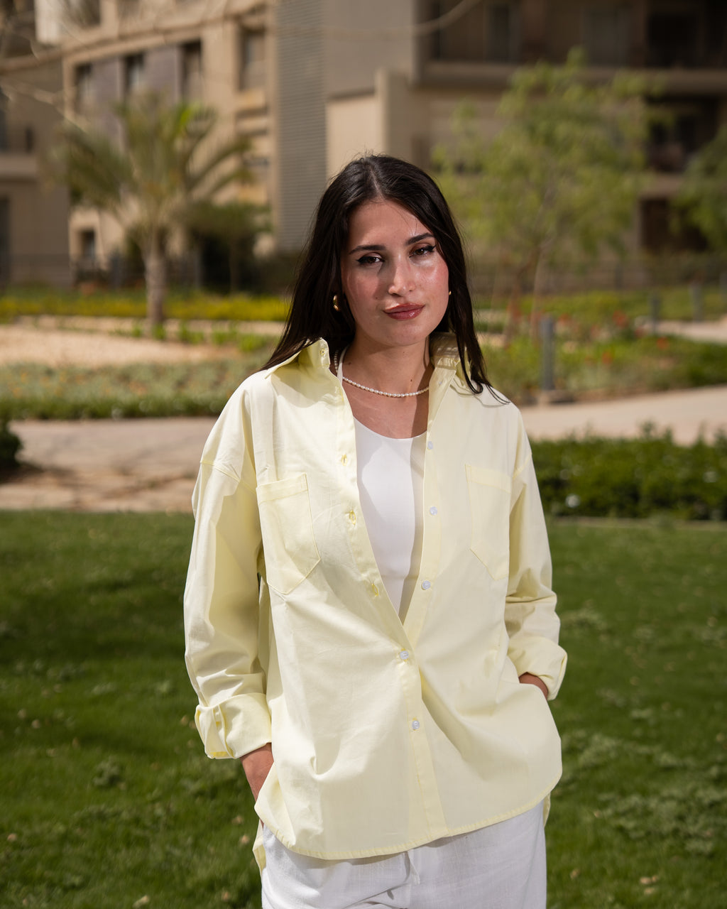Yellow poplin shirt