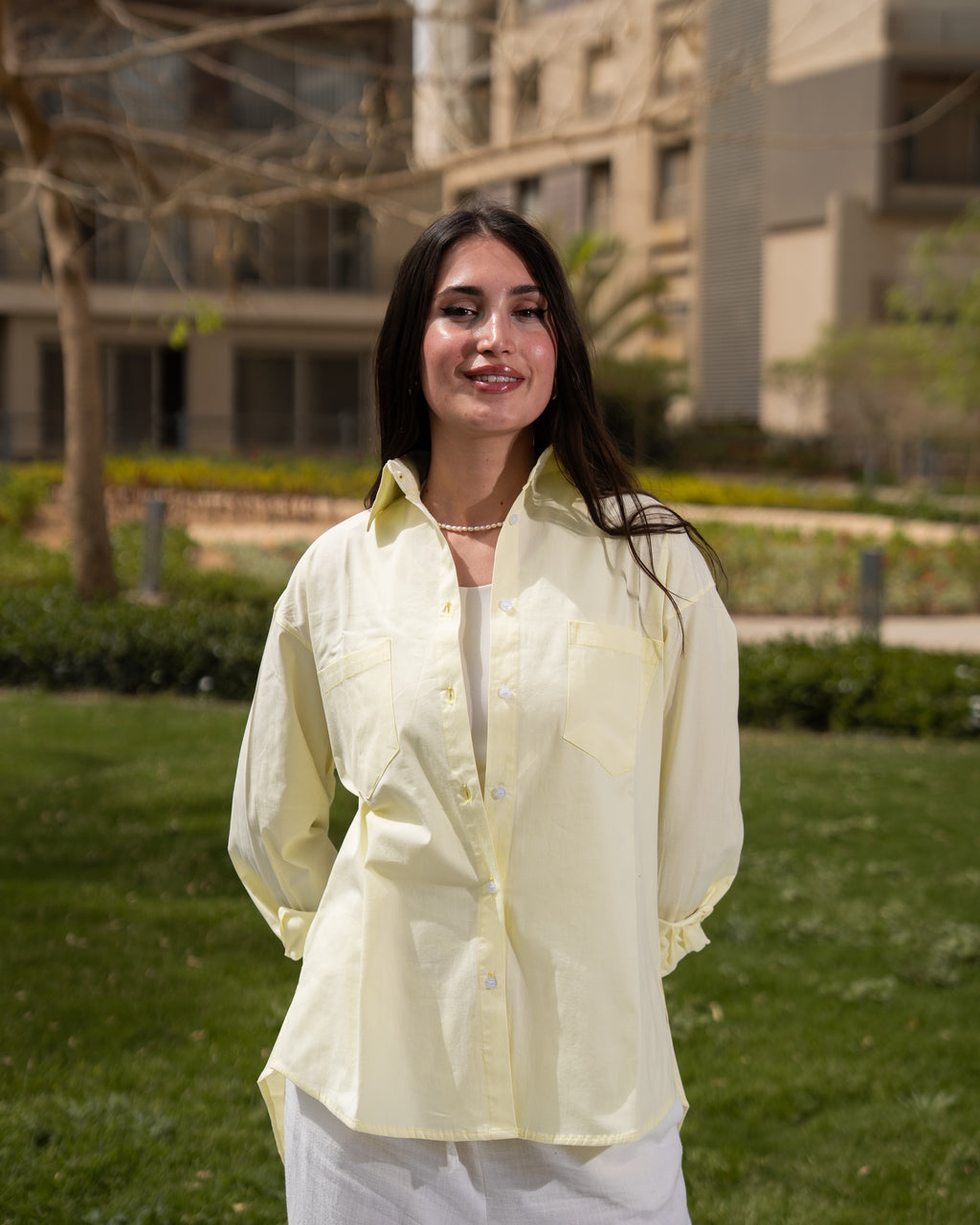 Yellow poplin shirt