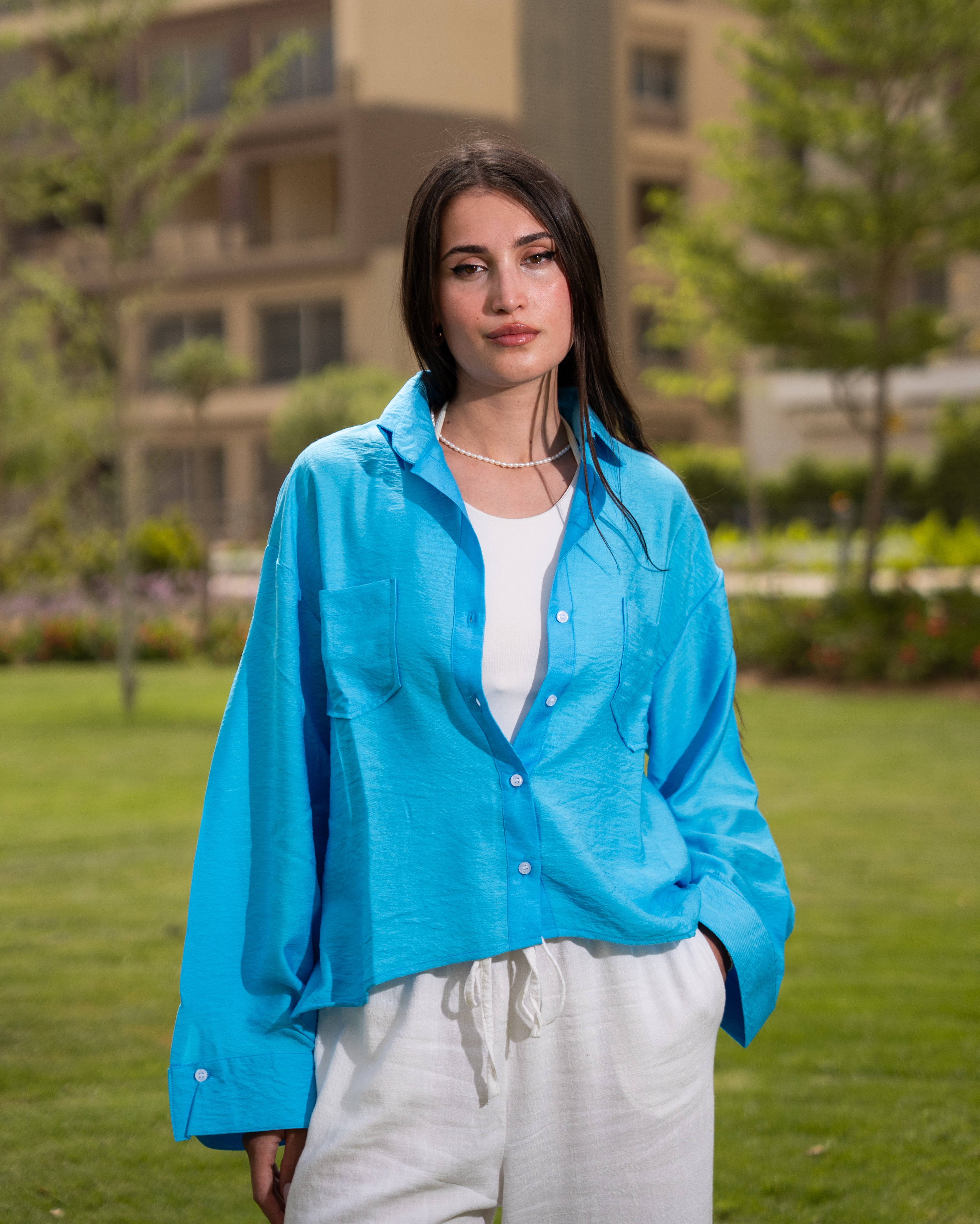 Turquoise linen shirt