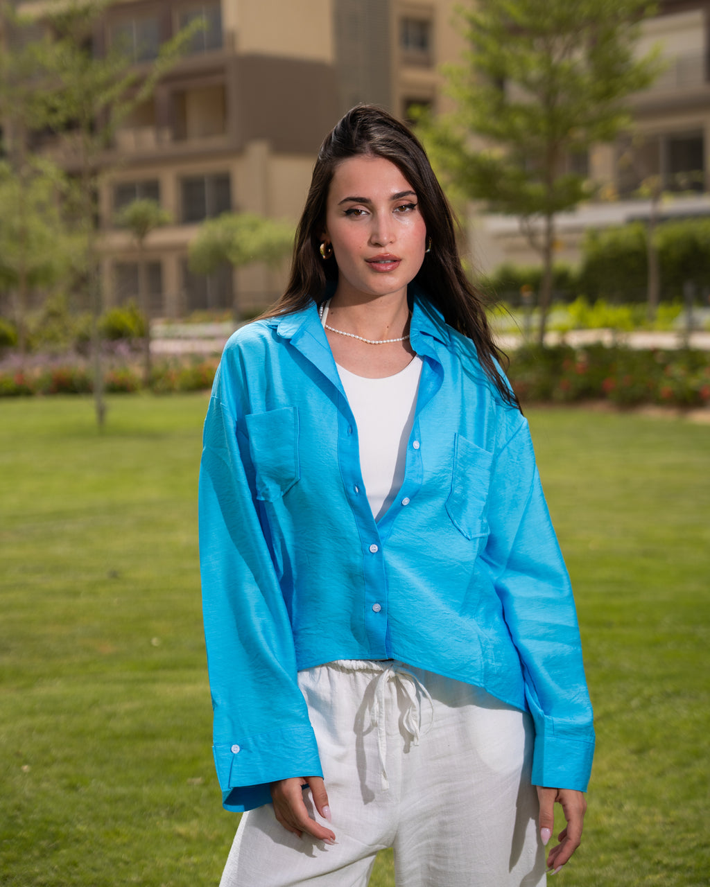 Turquoise linen shirt